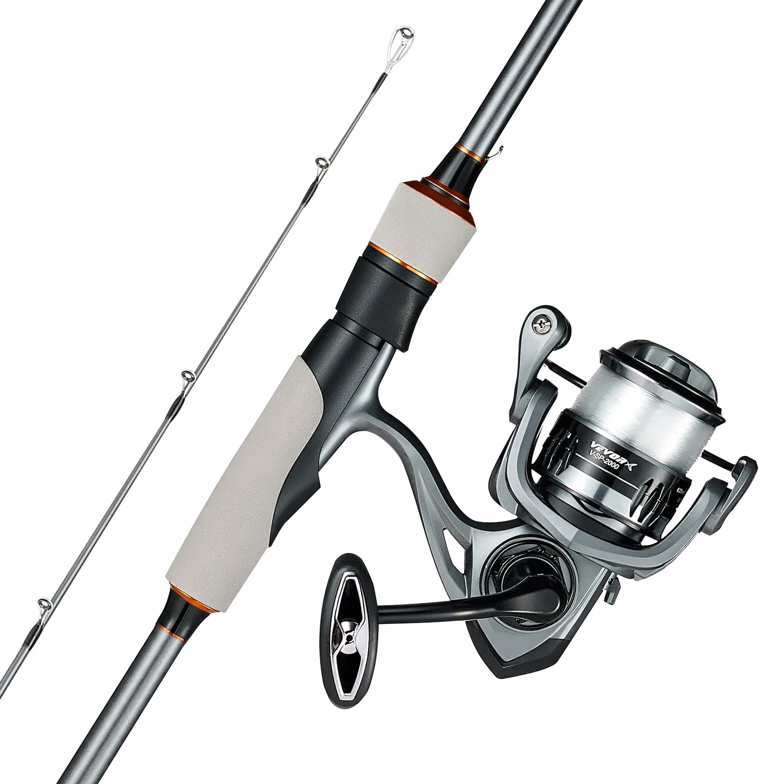 VEVOR Juego de Caña y Carrete Giratorio de Pesca, Caña de Dos Piezas de 2 m de Fibra de Vidrio y Fibra de Carbono, Rodamientos de Bolas 6+1, para Pesca en Agua Salada y Dulce, 2010 x 150 x 150 mm