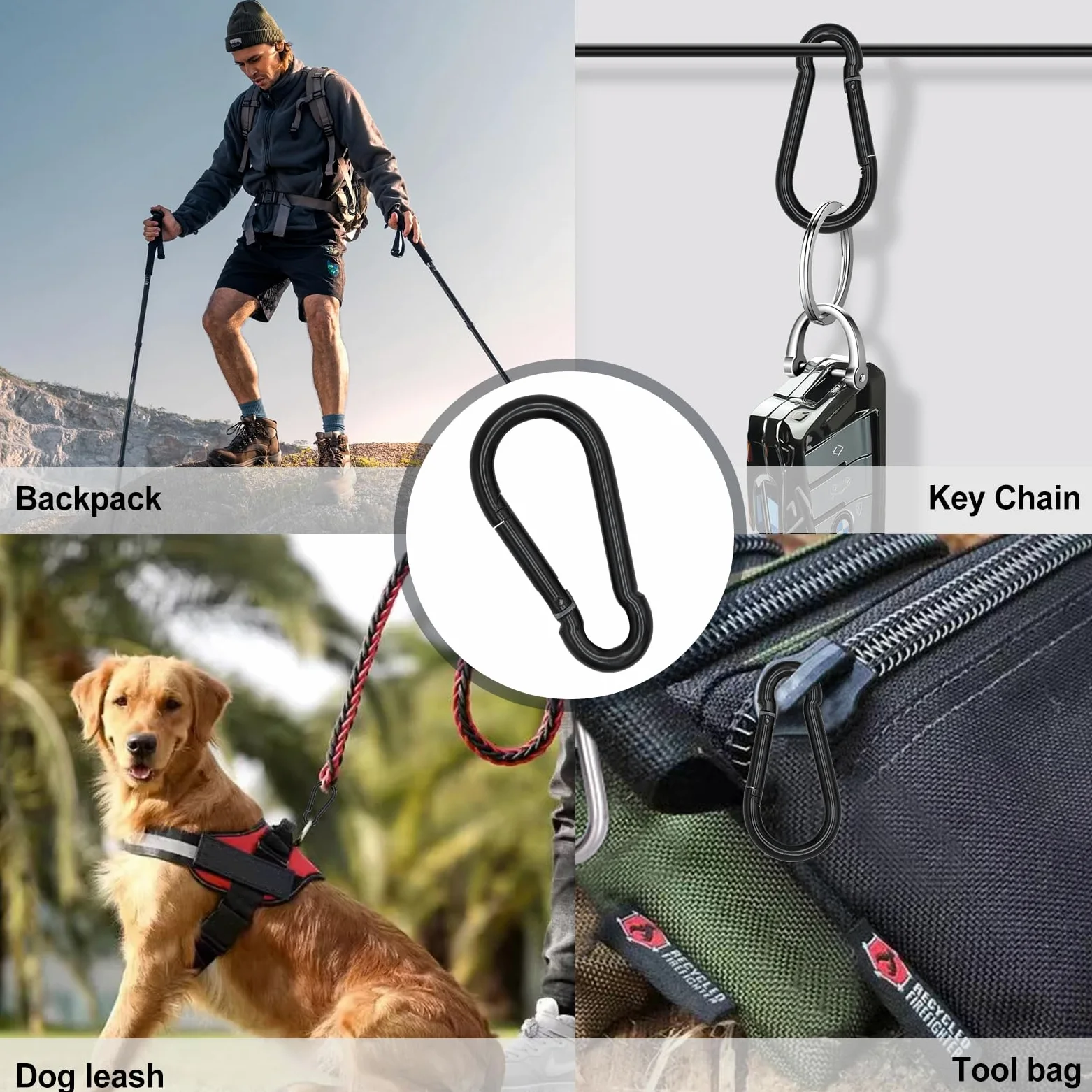 KINLINK Paquete de 25 mosquetones de acero al carbono negro, gancho de resorte resistente de 1.97 pulgadas, pequeños clips de caribeener para acampar al aire libre, columpio, hamaca, senderismo, pesca