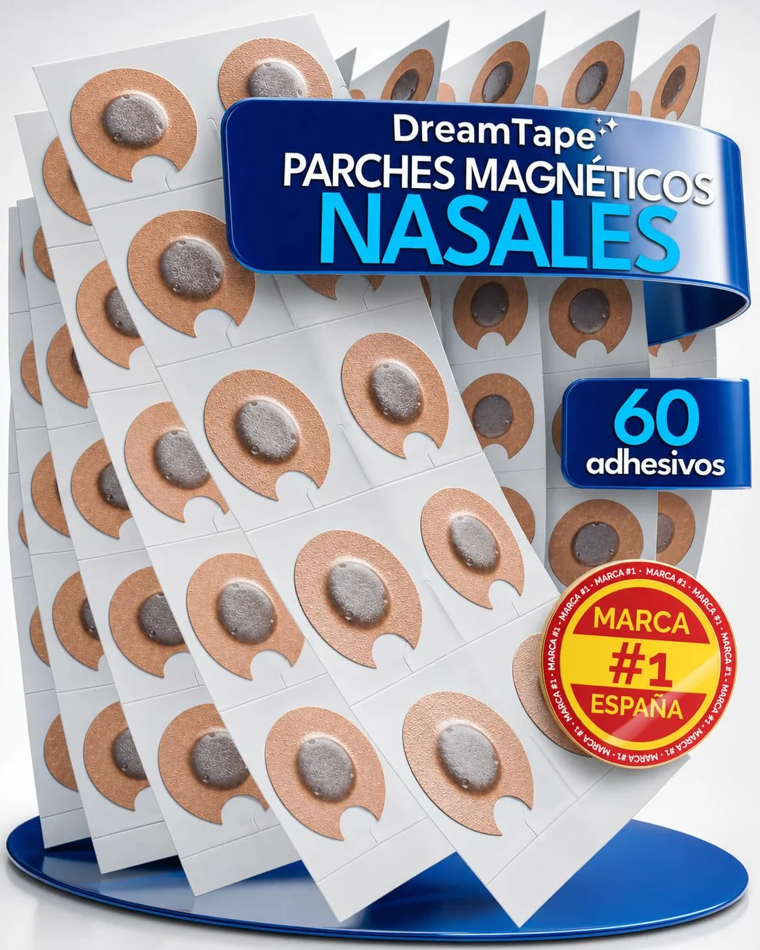 DreamTape® 60 Adhesivos Premium Médicos con Imán para Tiras Nasales Magnéticas – Parches Magnéticos Nasales Repuestos – Antirronquidos – 30 Usos
