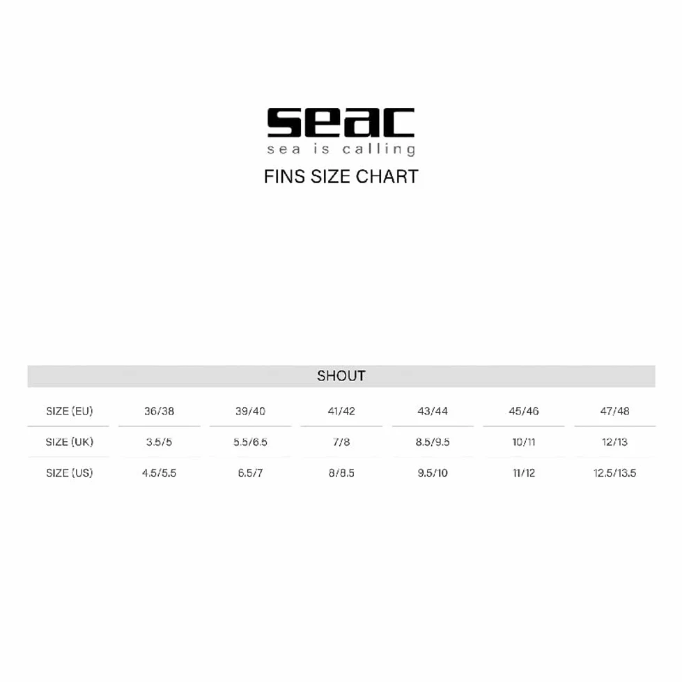 SEAC Shout - Aletas largas para adultos, para buceo, apnea y pesca submarina, color negro, 8-8.5