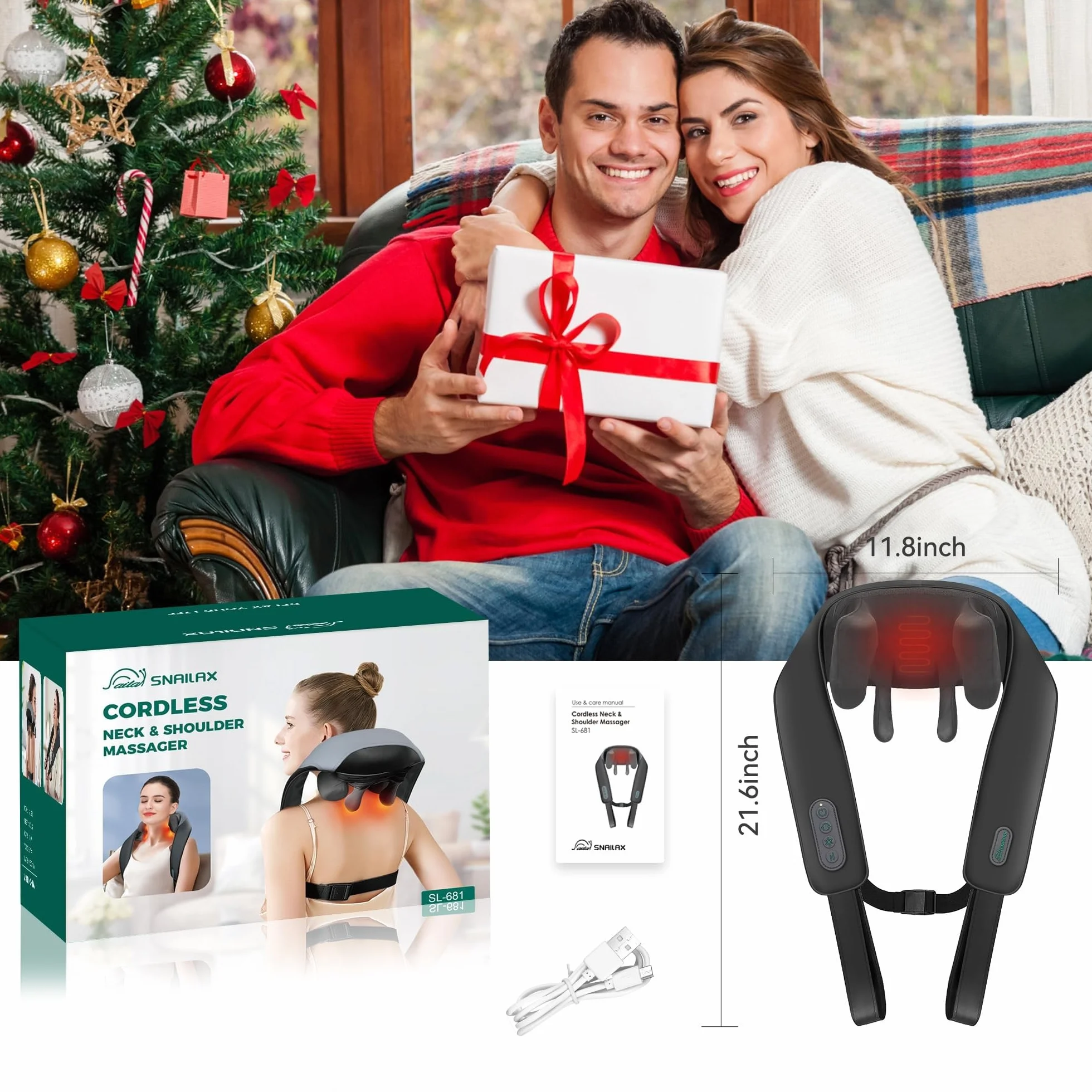Snailax Masajeador Cervical y Espalda con Calor, 4D Shiatsu Inalámbrico de Cuello