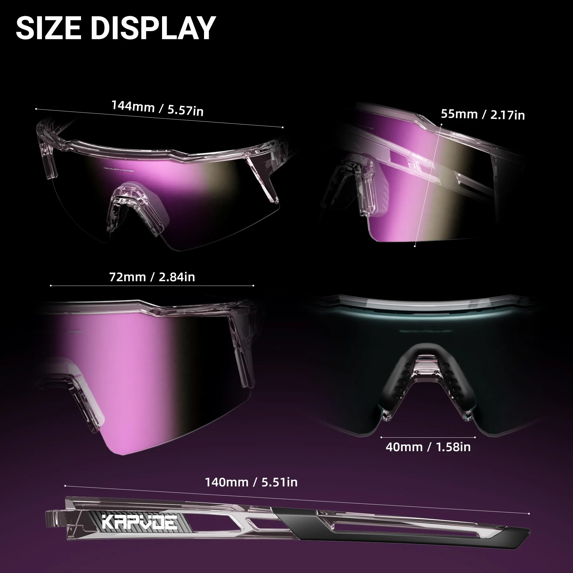 KAPVOE Gafas de ciclismo fotocromáticas UV400 hombre mujer TR90 K9023 | Full Frame Photochromic Technology, Protección UV400, Estructura TR90 y soporte interior integrado