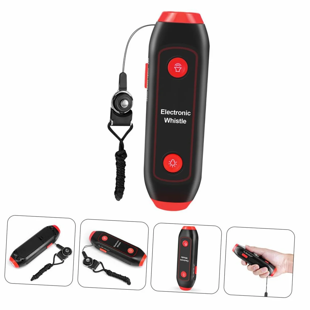 Cabilock Silbato Electrónico de Árbitro con Sos y Linterna, de Mano, con Cordón, 3 Tonos y 3 Niveles, Adecuado para Entrenadores