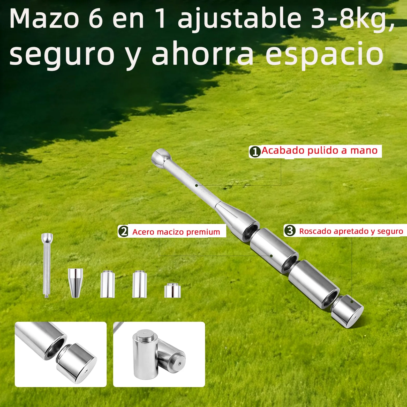 Mace Bell ajustable 6 en 1 – Club indio de acero para cuerpo completo, hombros, antebrazos, fitness, artes marciales mixtas, rehabilitación, con reforzador, probador de puntas y pesos ajustables (3
