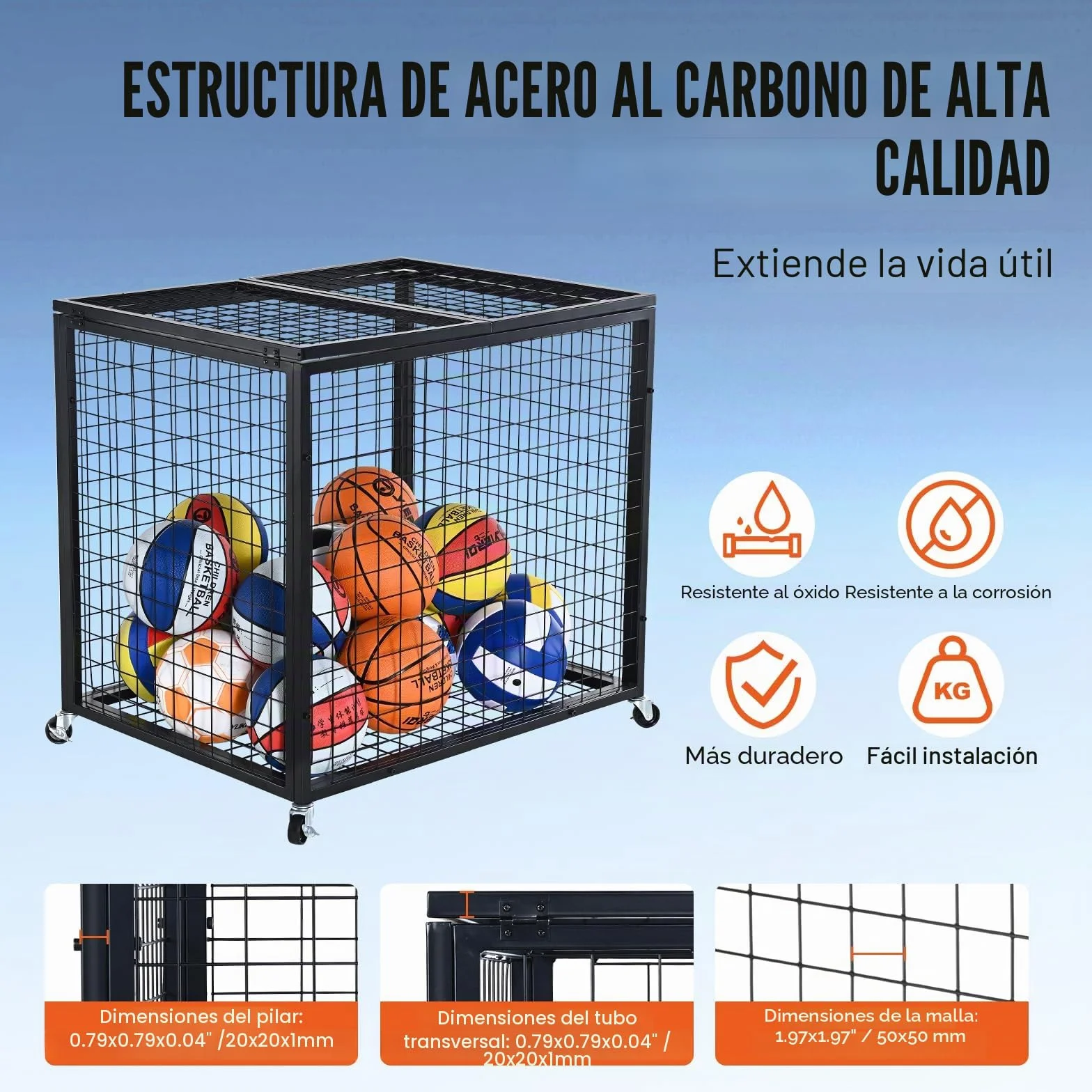 VEVOR Carro de Bolas con Cerradura 85x67,5x82,5 cm Jaula Móvil de Almacenamiento de Bolas con 4 Ruedas de Acero y Frenos Organizador para Equipo Deportivo Gimnasio Escuela Garaje Interior Exterior