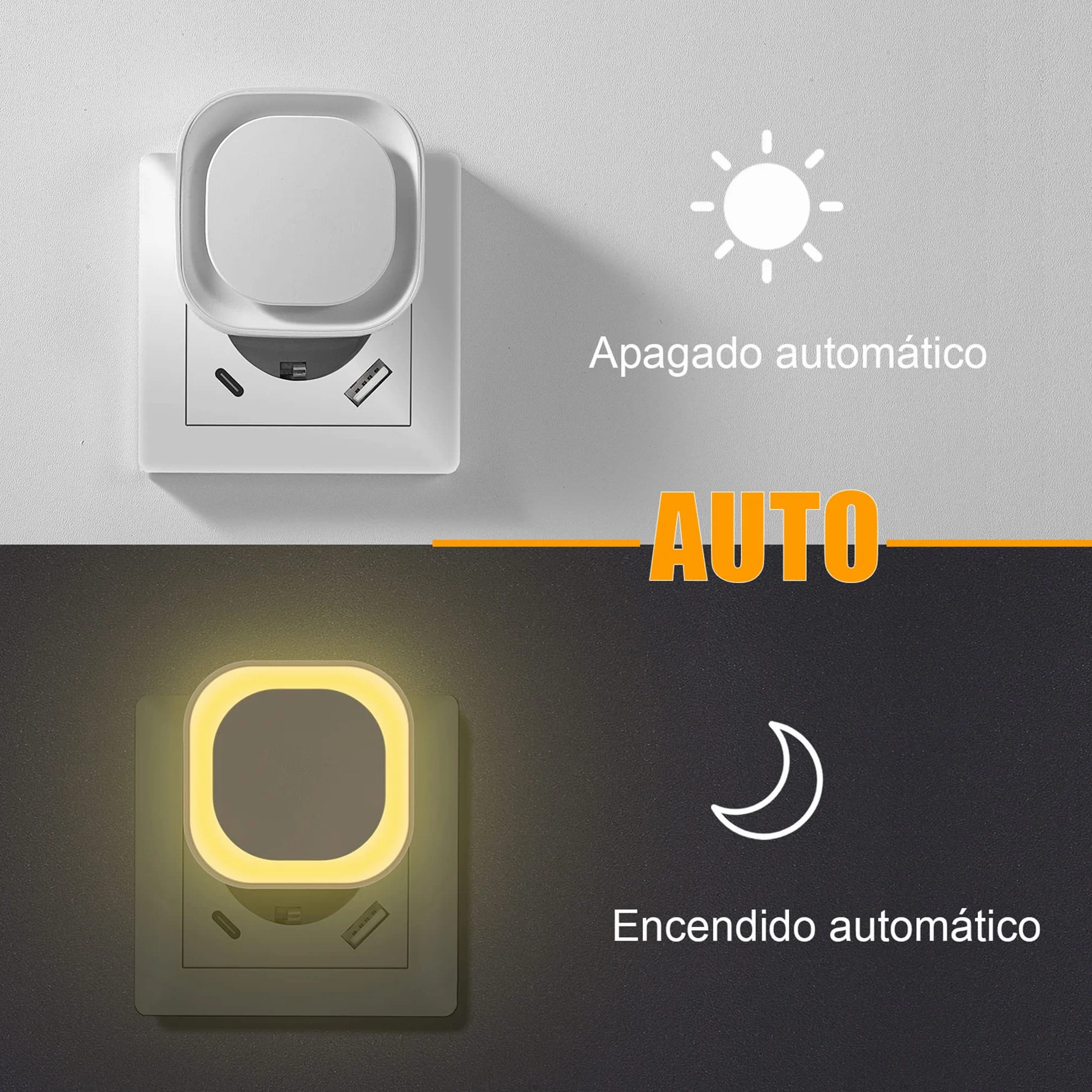 YUNLEX Luz Nocturna LED Infantil con Sensor Crepuscular 2 Piezas, Brillo 3 Niveles, Blanco Cálido