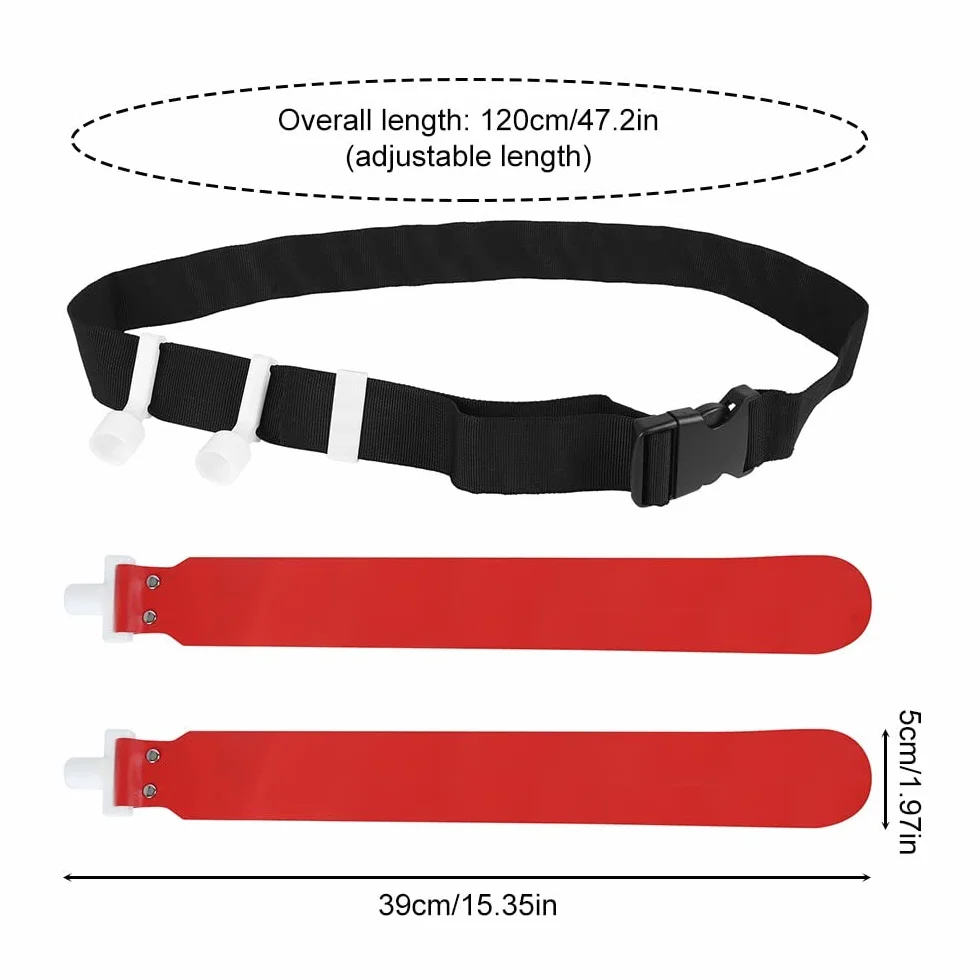 DONGKER Juego de banderas y cinturones, banderas de fútbol, cinturón de fútbol de PVC, 2 banderas, hebilla de liberación para equipos de entrenamiento juvenil y adulto, rojo, 1