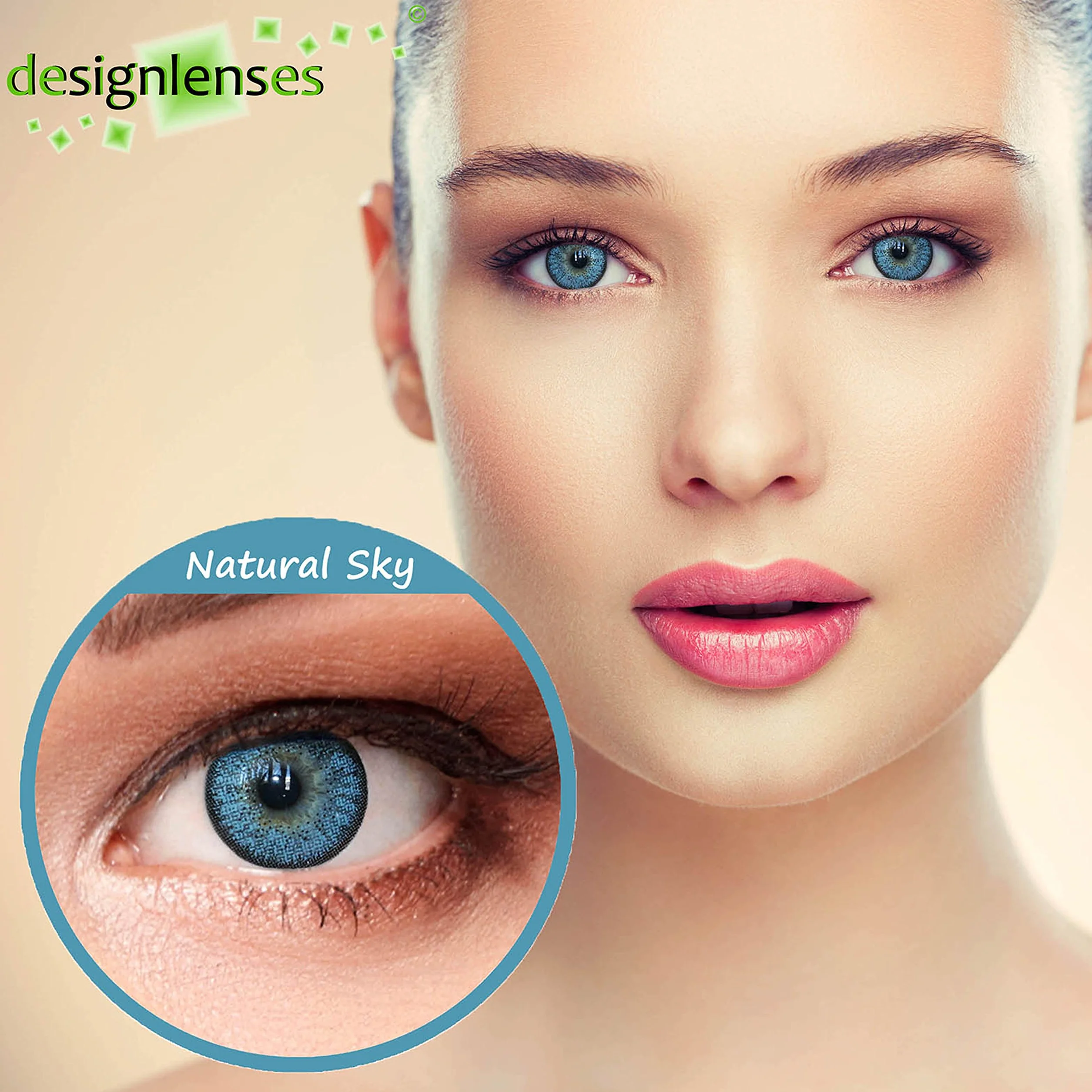 Lentillas de color Cielo Azul Natural, 3 meses sin graduación + estuche gratis