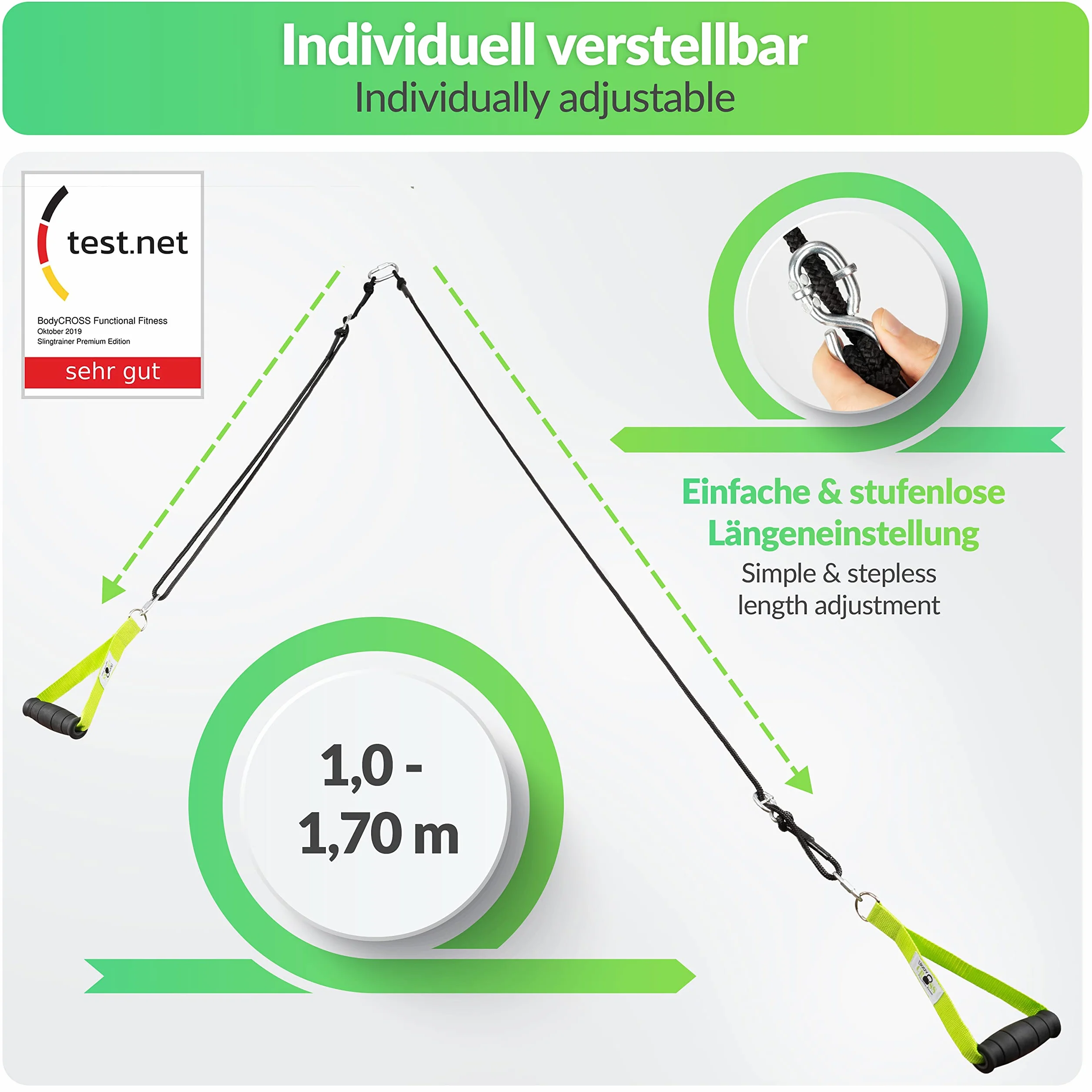 BodyCROSS Suspension Trainer – Entrenador de Suspensión para Entrenamiento en Casa y Entrenamiento en Suspensión, con Sello de Garantía