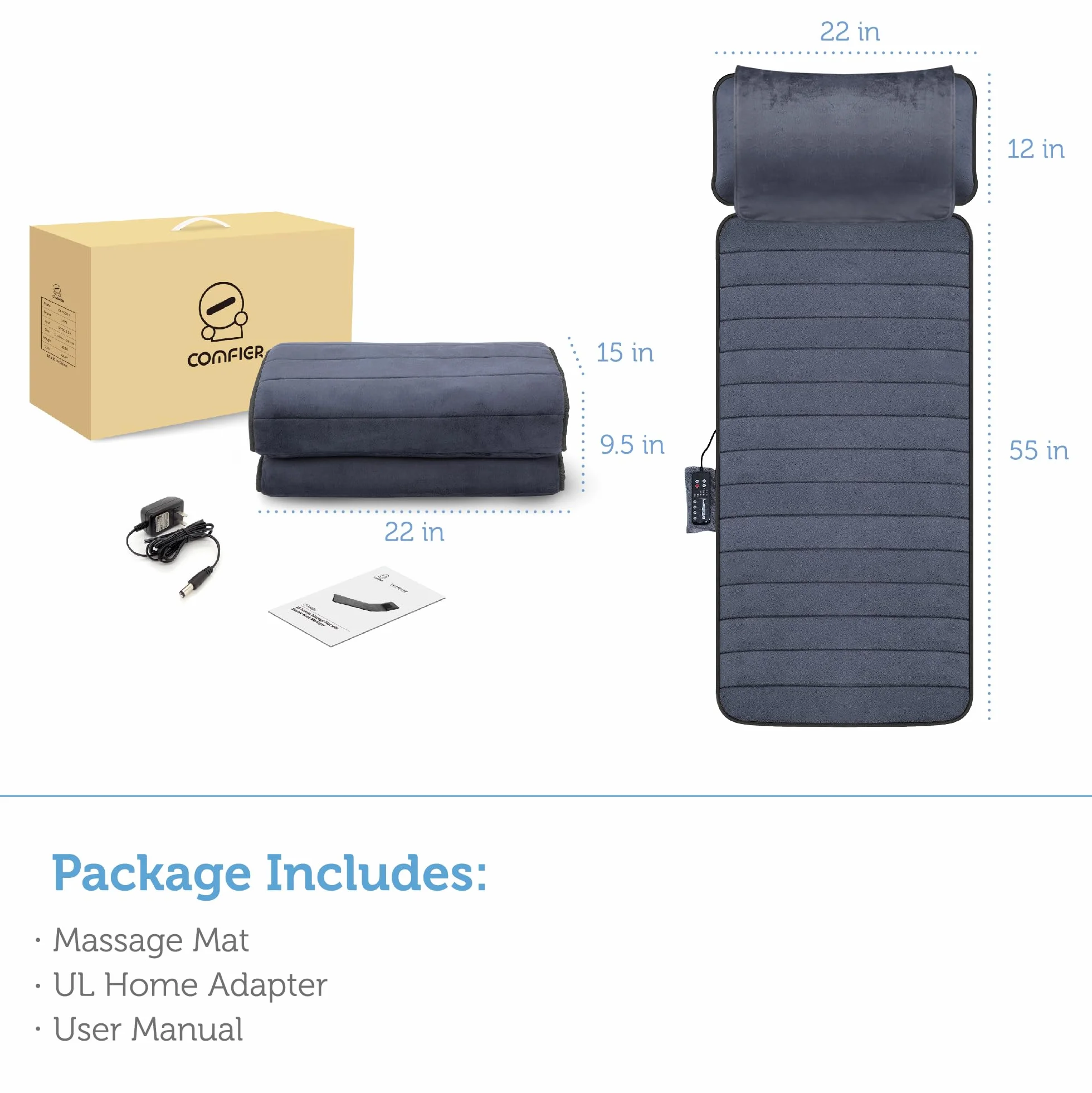 Comfier Colchoneta de Masaje Cuerpo Completo con Calefacción, Masajeador de Espalda Shiatsu, 10 Motores, 4 Almohadillas Térmicas