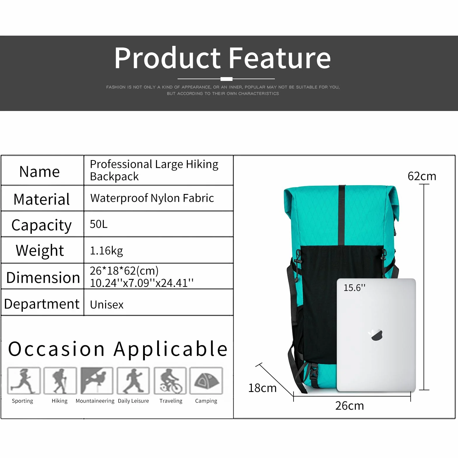 Mochila de senderismo, X-PAC mejorada ligera, de gran capacidad, bolsa de senderismo apta para escalada de montaña, camping