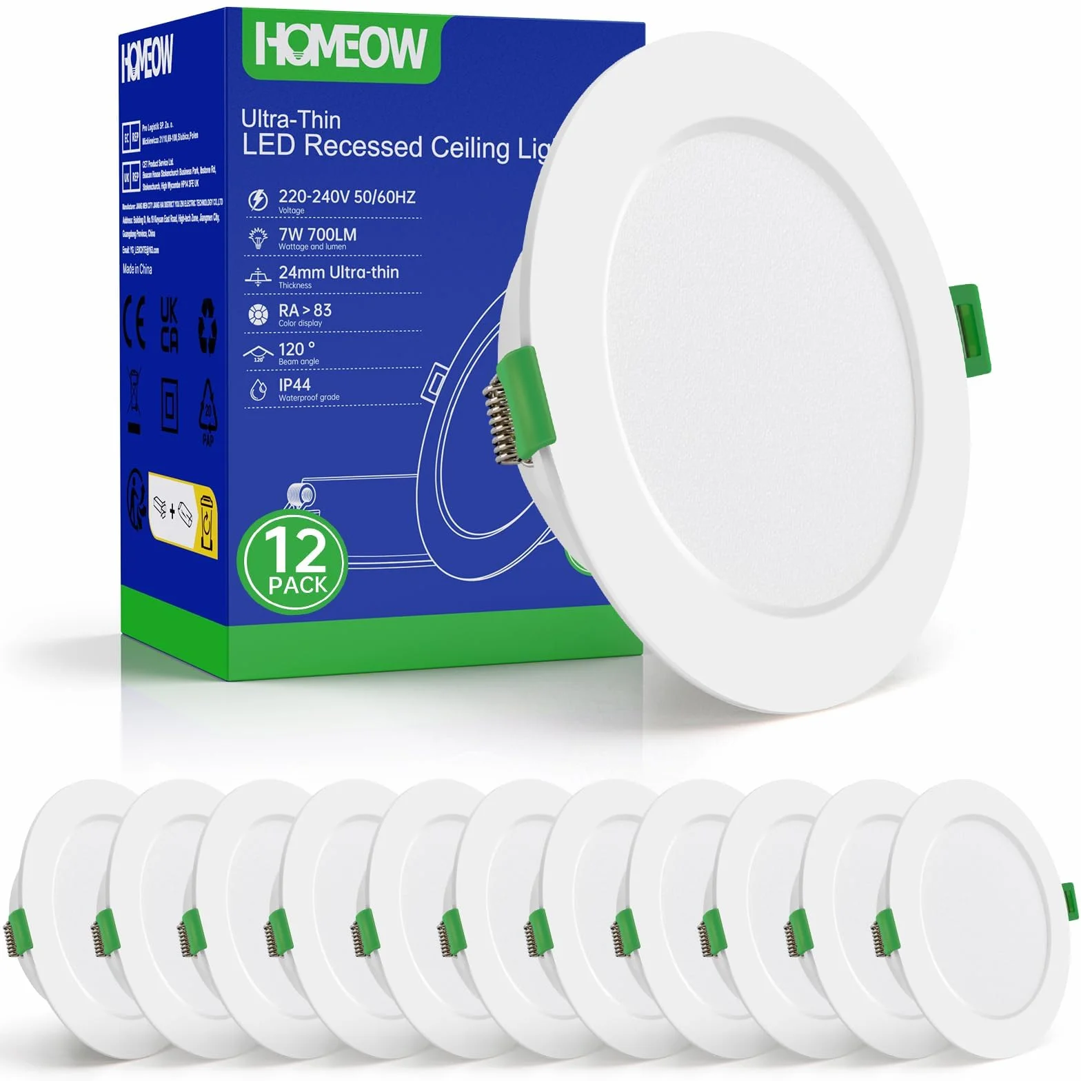 HOMEOW Downlight LED Techo Empotrable 7W 230V IP44 4000K Blanco Neutro 118mm
