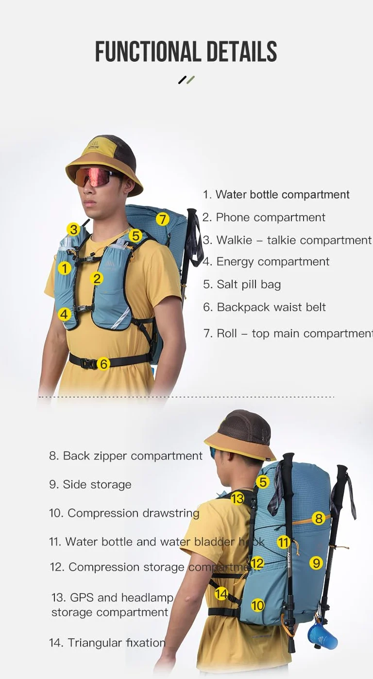 AONIJIE Mochila de escalada de gran capacidad de 30 l para acampar al aire libre, bolsa de viaje para senderismo, trekking, montañismo