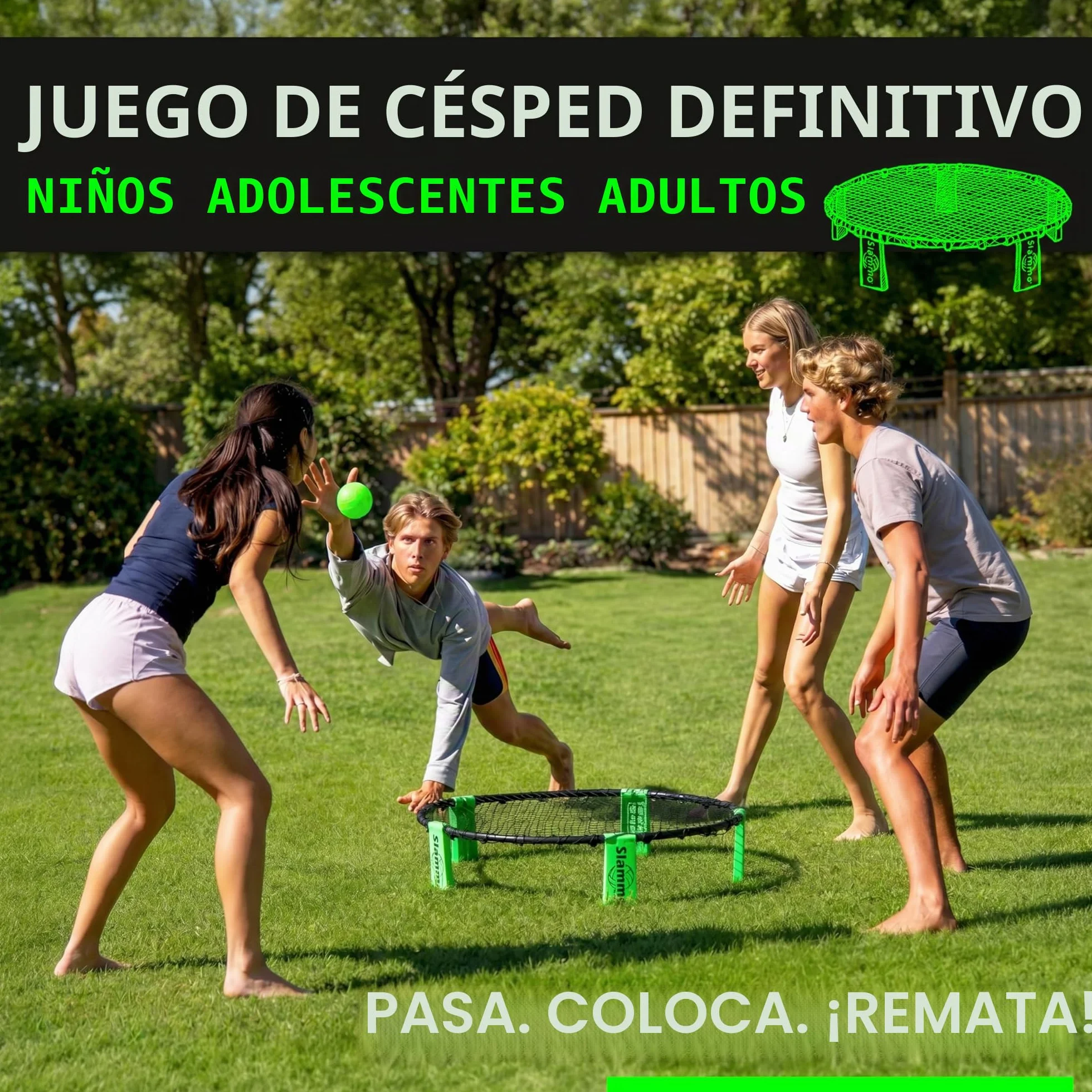 GoSports Slammo Game Set Juego de Red Redonda para Césped al Aire Libre Playa y Portón Trasero