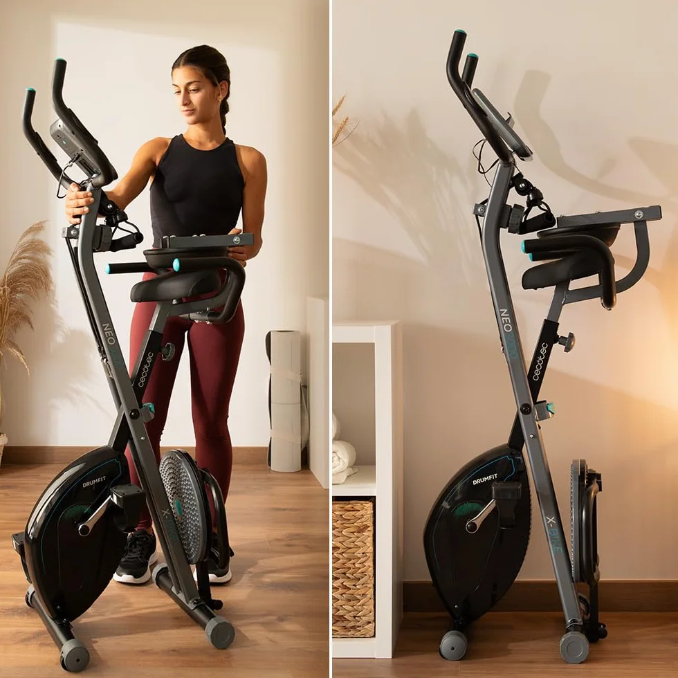 Cecotec Bicicleta Estática Plegable con Respaldo con Volante de Inercia 3 Kg X-Bike 3000 Neo Pro, Pantalla LCD, Resistencia Magnética Variable, Sillín Confort y Agarres, Soporte para Tablet y Ruedas