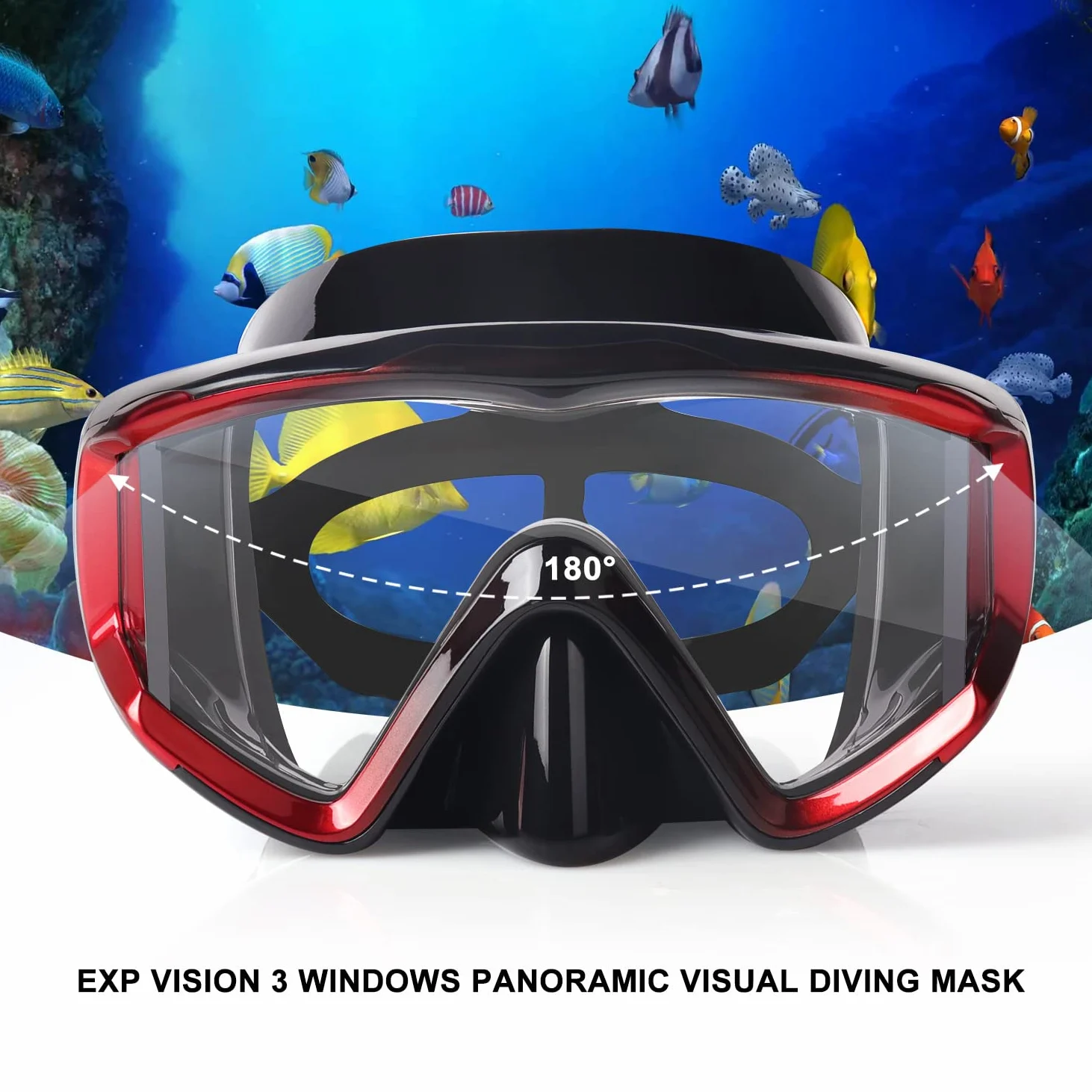 HD Pano 3 - Máscara de buceo de cristal templado, antivaho para natación