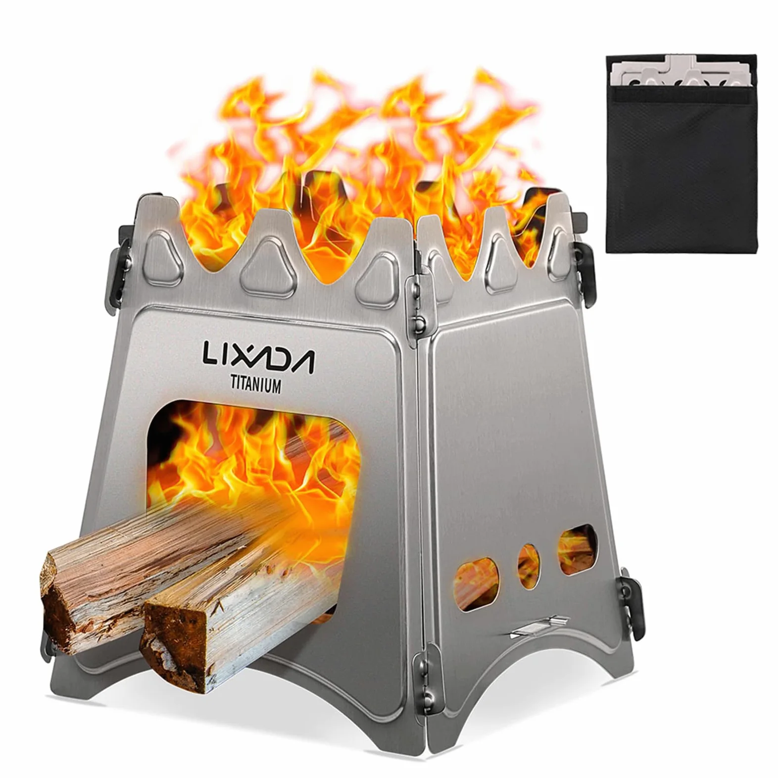 Lixada Camping Estufa de acero inoxidable plegable mochila estufa de madera mini barbacoa parrilla con bolsa de transporte para camping senderismo cocina
