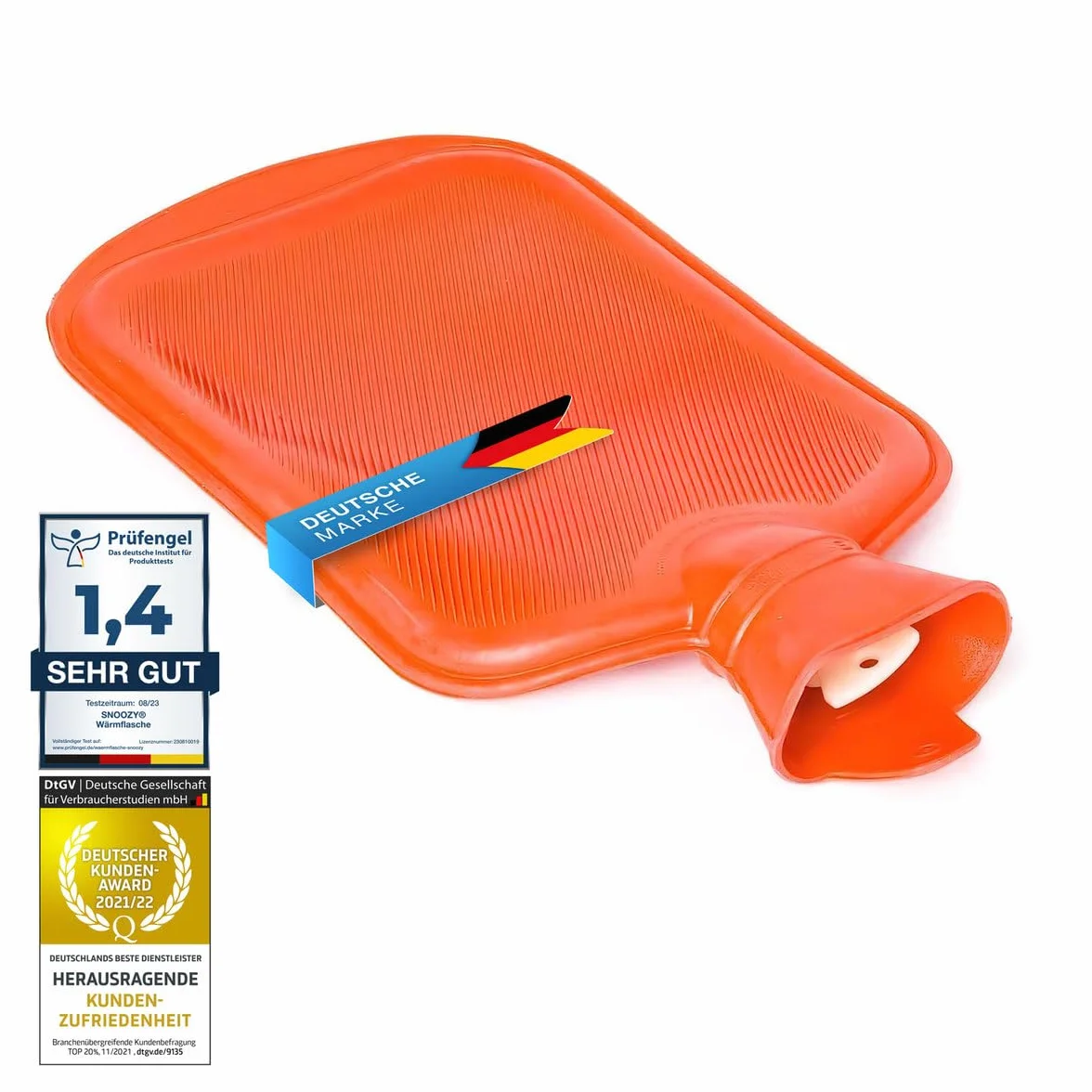 Snoozy® bolsa de agua caliente XXL 2 litros caucho natural con funda suave