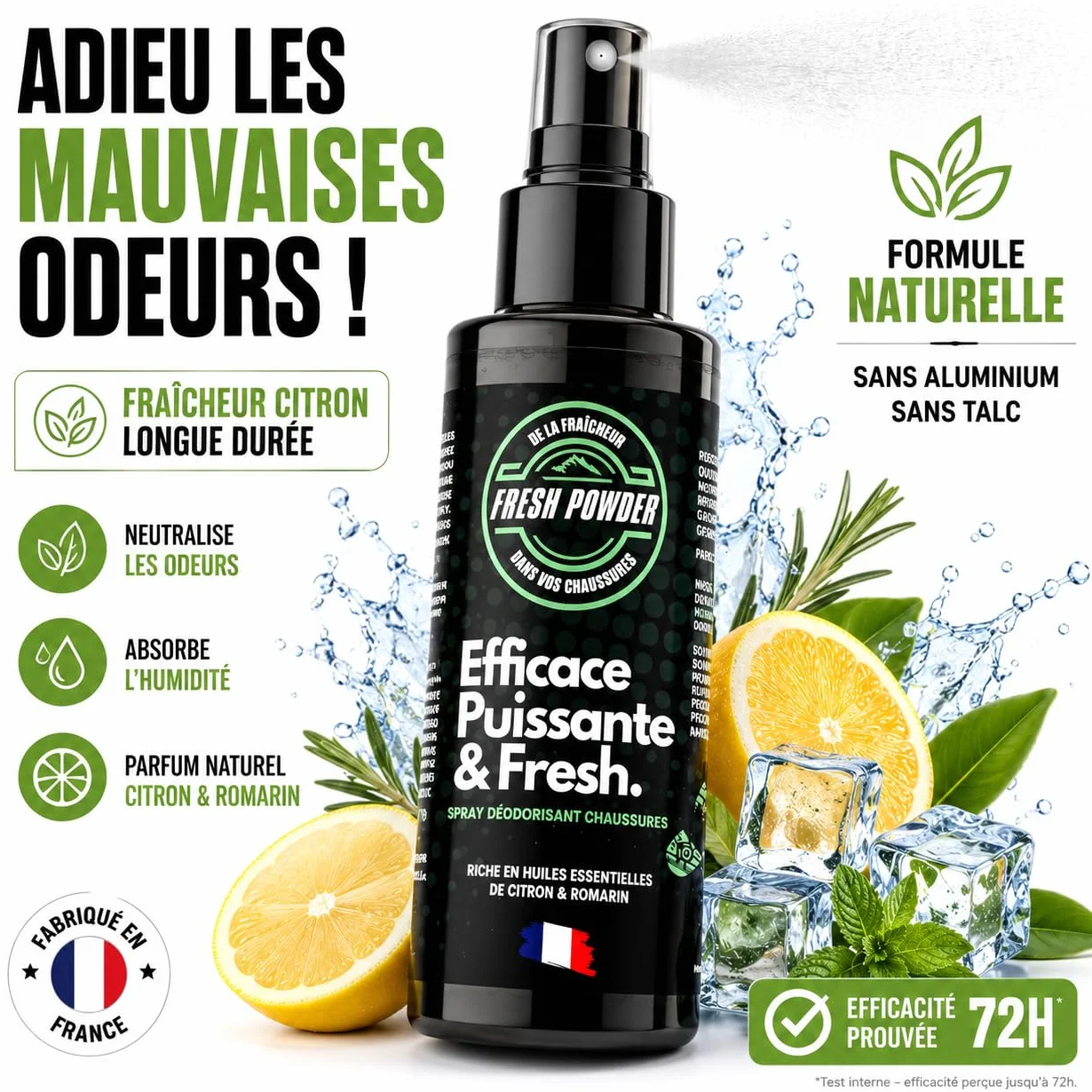 Desodorante de zapatos Fresh Powder Limón 120 ml elimina olores neutraliza humedad polvo natural