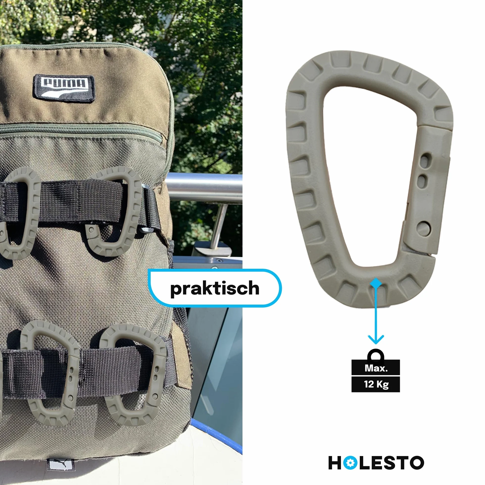 Mosquetones de Plástico – 5 Piezas – Mosquetón Táctico Negro con Cierre de Muelle – Mosquetón Grande en Forma de D Molle para Mochila, Camping y Exterior – Carabiner