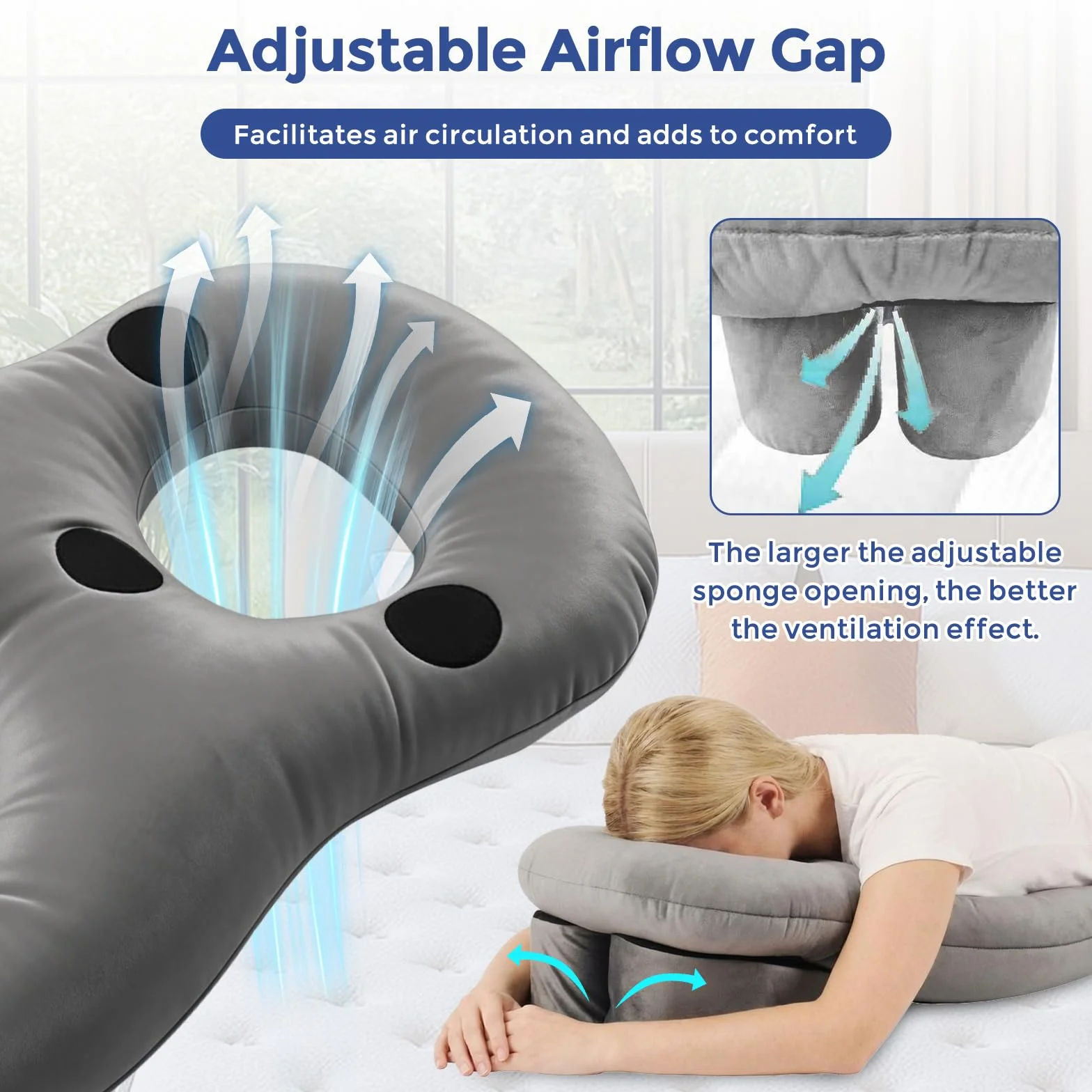 WingFly Almohada Facial para Dormir Boca Abajo con Orificio, Post Cirugía Ocular, Masaje Reposacabezas