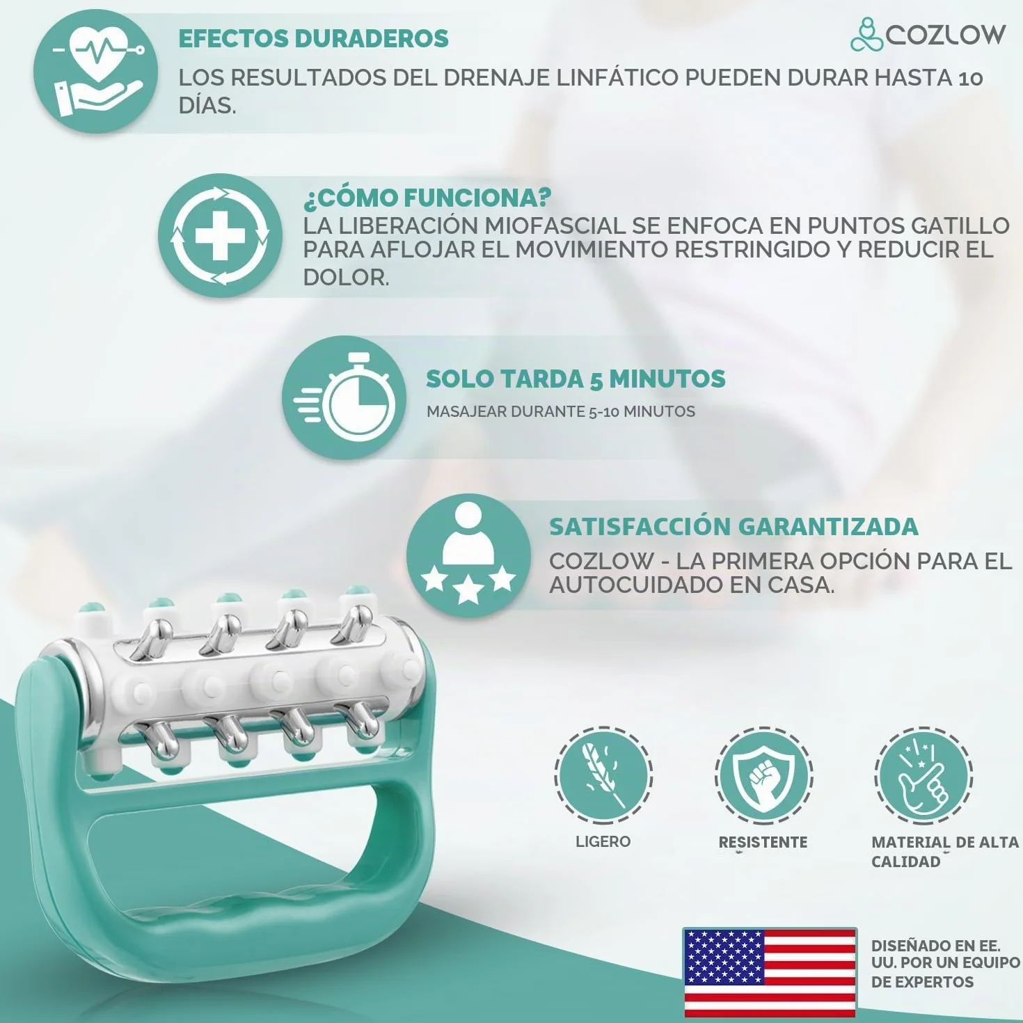 Cozlow Masajeador MyoRelease Drenaje Linfático Herramienta Masaje Tejido Cicatricial Verde
