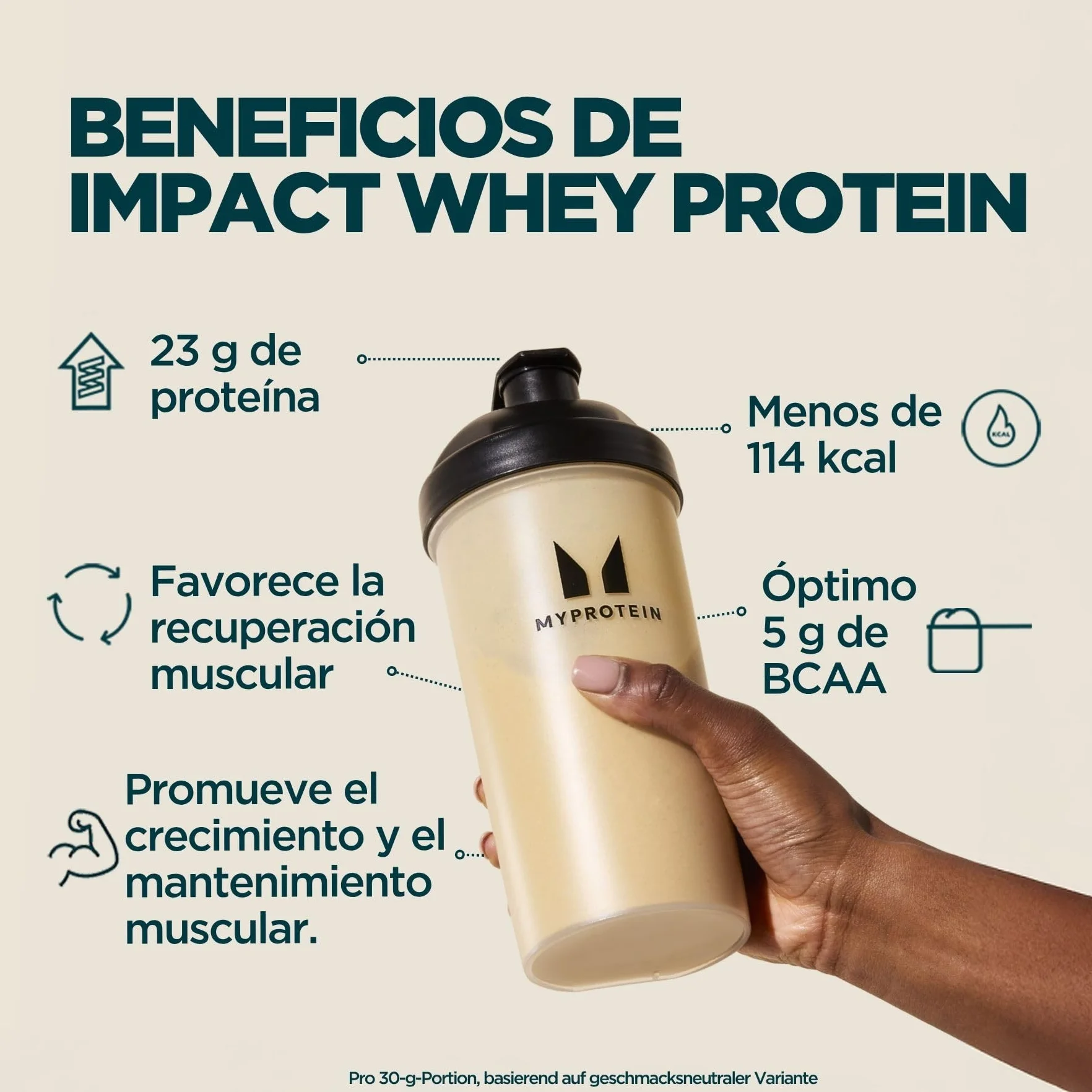 Myprotein Impact Proteína de suero en polvo Chocolate natural 30 porciones 23 g proteína por porción Bajo en grasas y azúcares
