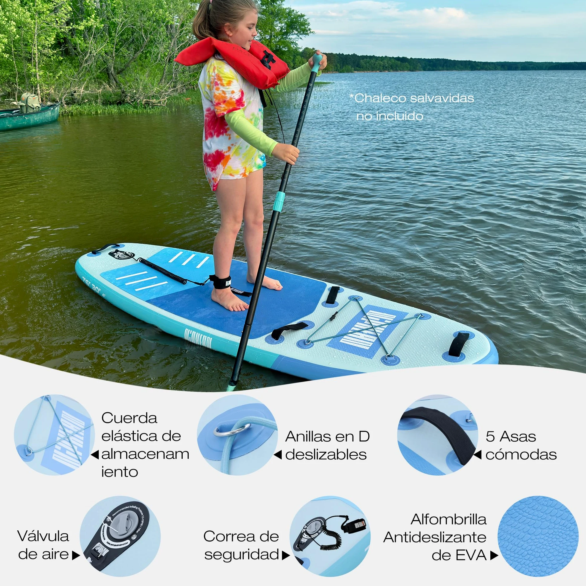 Niphean Tabla Paddle Surf Hinchable con Accesorios 320cm/230cm Sup | Tabla Paddle Surf Rígida, Antideslizante, Kit Reparación, Adultos, Jóvenes, Principiantes, Yoga