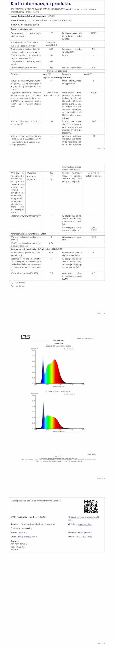 LQWELL Lámpara de Techo LED IP44 18W 6000K 1600LM Cuadrada Plana 220x24 mm