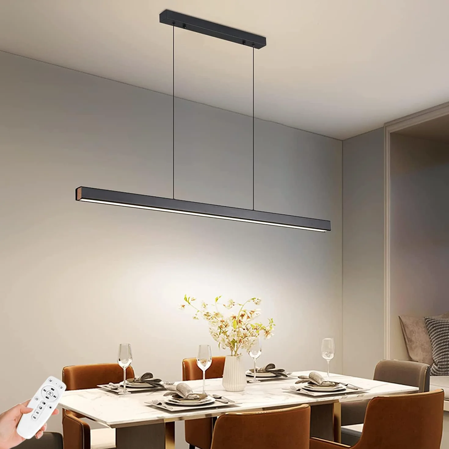 SENFAY Lámpara colgante LED 80cm Negra Regulable con Control Remoto 32W Para Cocina Comedor