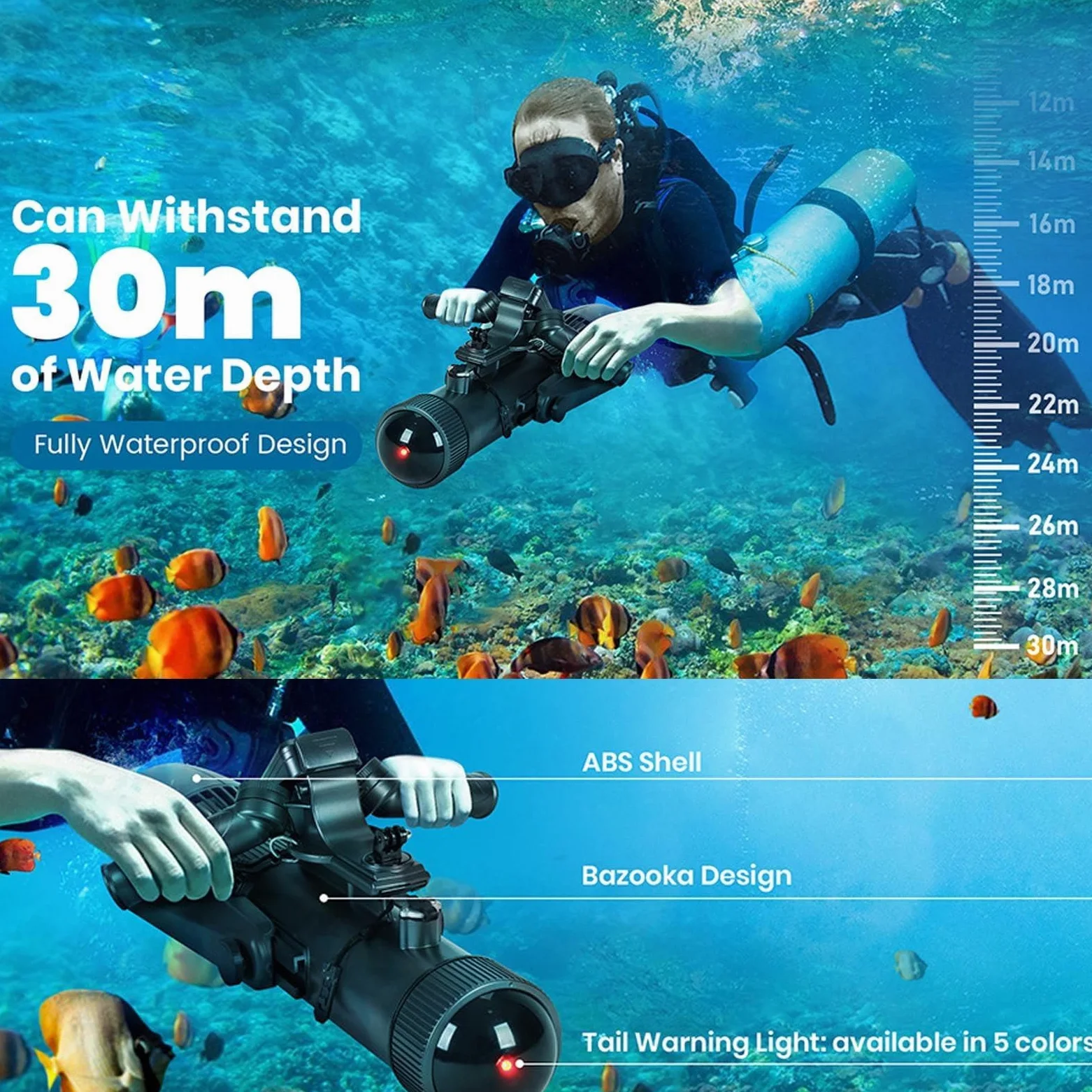500W Scooter Submarino eléctrico (2025 Nuevo), Scooter Marino Que controla el Pulgar, Velocidad de la Hoja 1800-2700 RPM, para el Supple de Paleta, Piscina, Buceo y Snorkel, Scooter de Agua