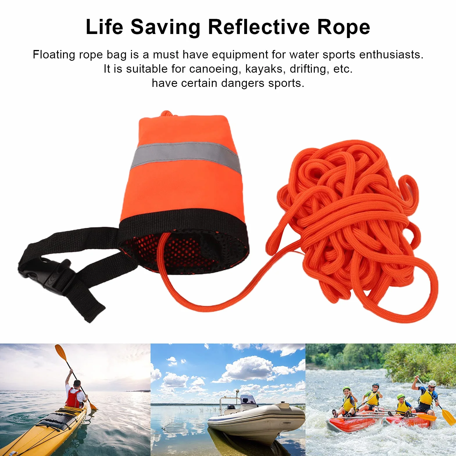 SOONHUA Bolsa de rescate de agua flotante con cuerdas reflectantes para kayak y rafting