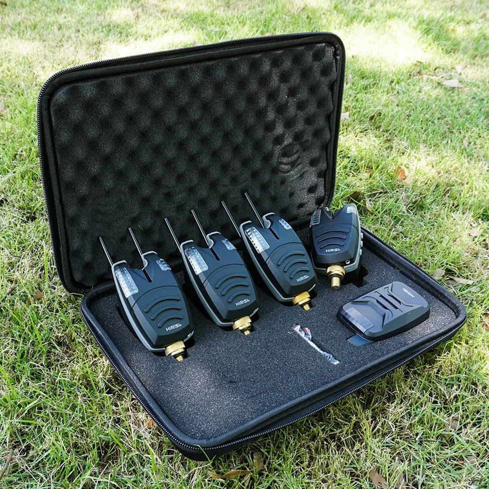 Hirisi Tackle - Juego de alarma de pesca inalámbrica con 1 receptor y 4 alarmas de mordida para pesca, día y noche