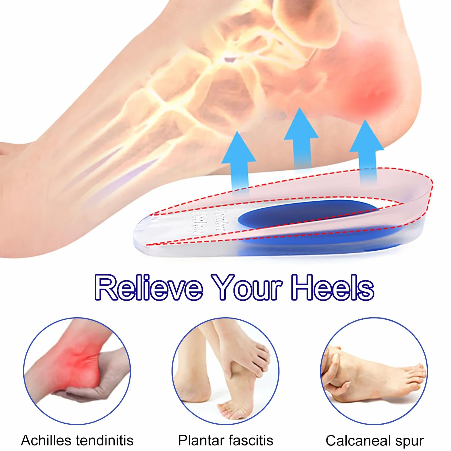 Taloneras Silicona Gel Plantillas de Talón para Fascitis Plantar Espolones Calcáneos (39-45)
