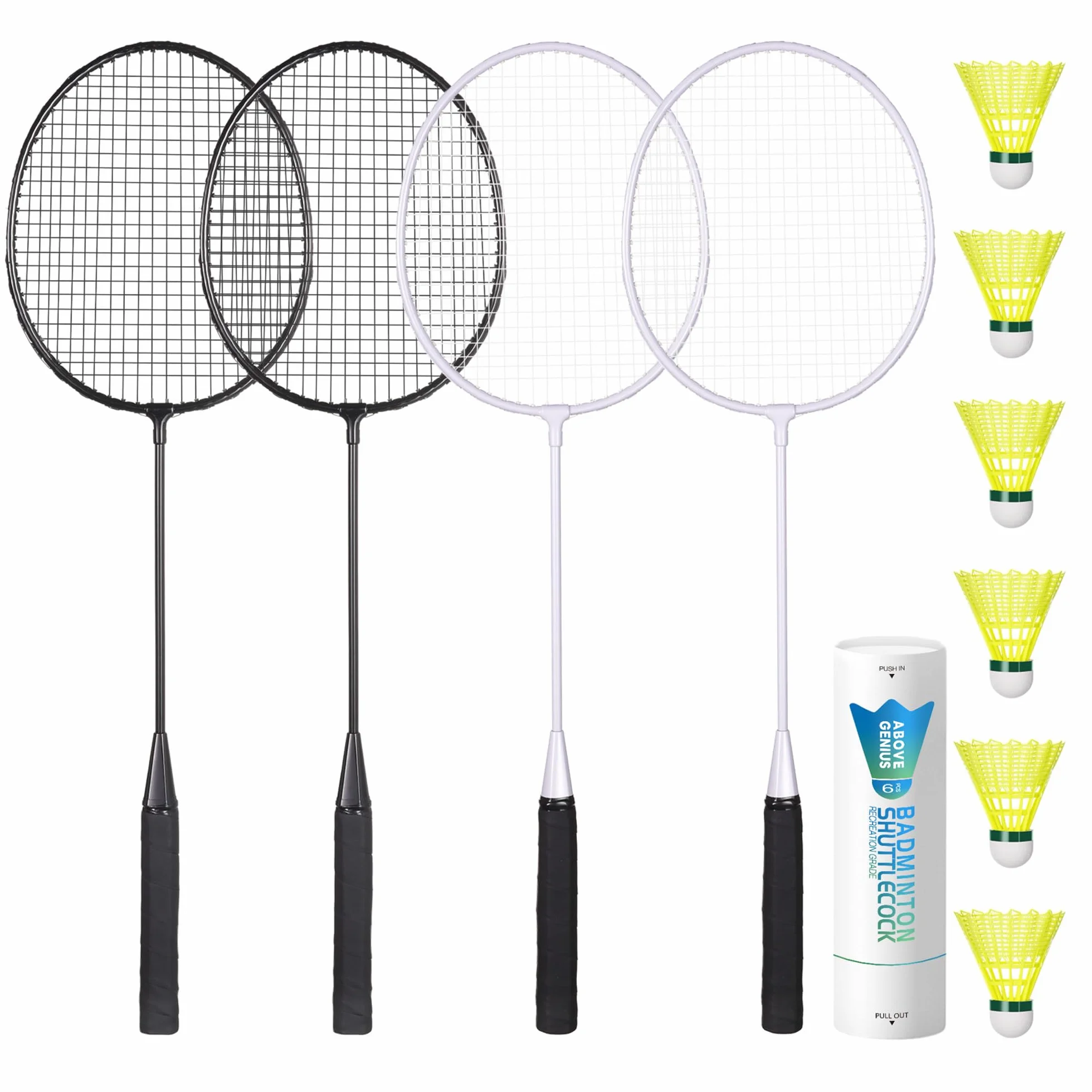 AboveGenius Juego de 4 raquetas de bádminton al aire libre con volantes de nailon para principiantes
