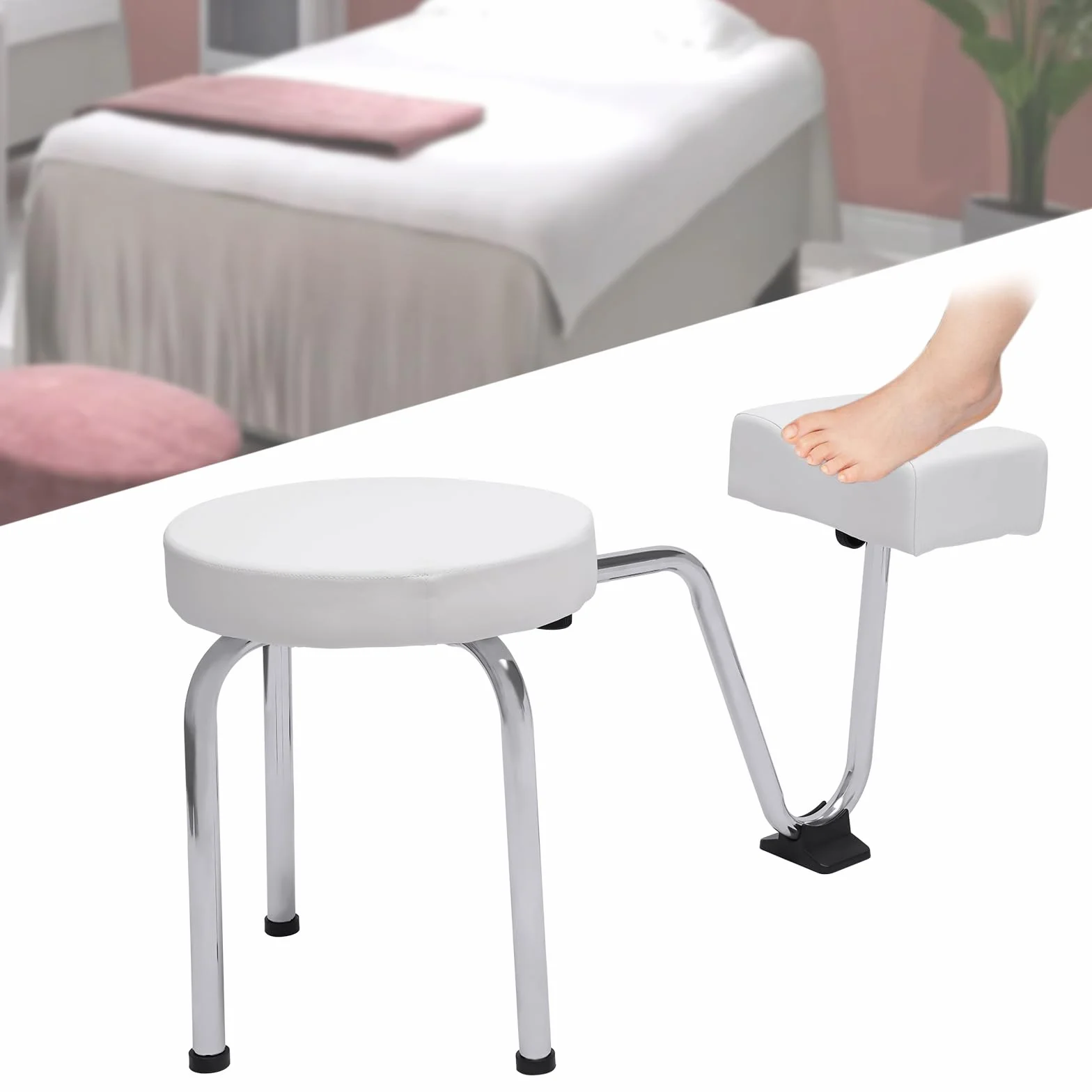 Taburete 2 en 1 para Pedicura Reposapiés Ajustable con Bandeja PVC