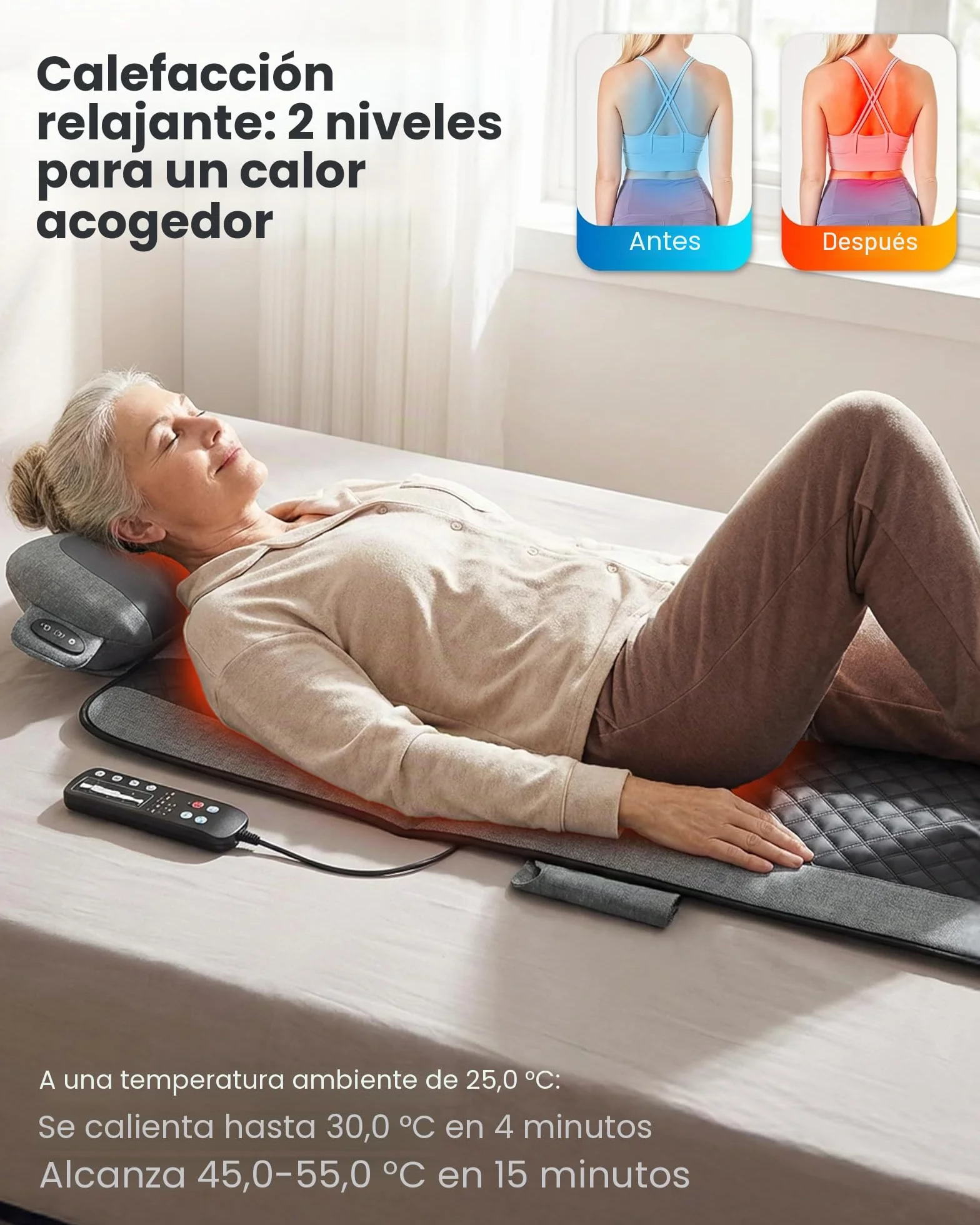 COMFIER Almohadilla de Masaje Corporal con Calor 10 Motores Shiatsu 160x56 cm