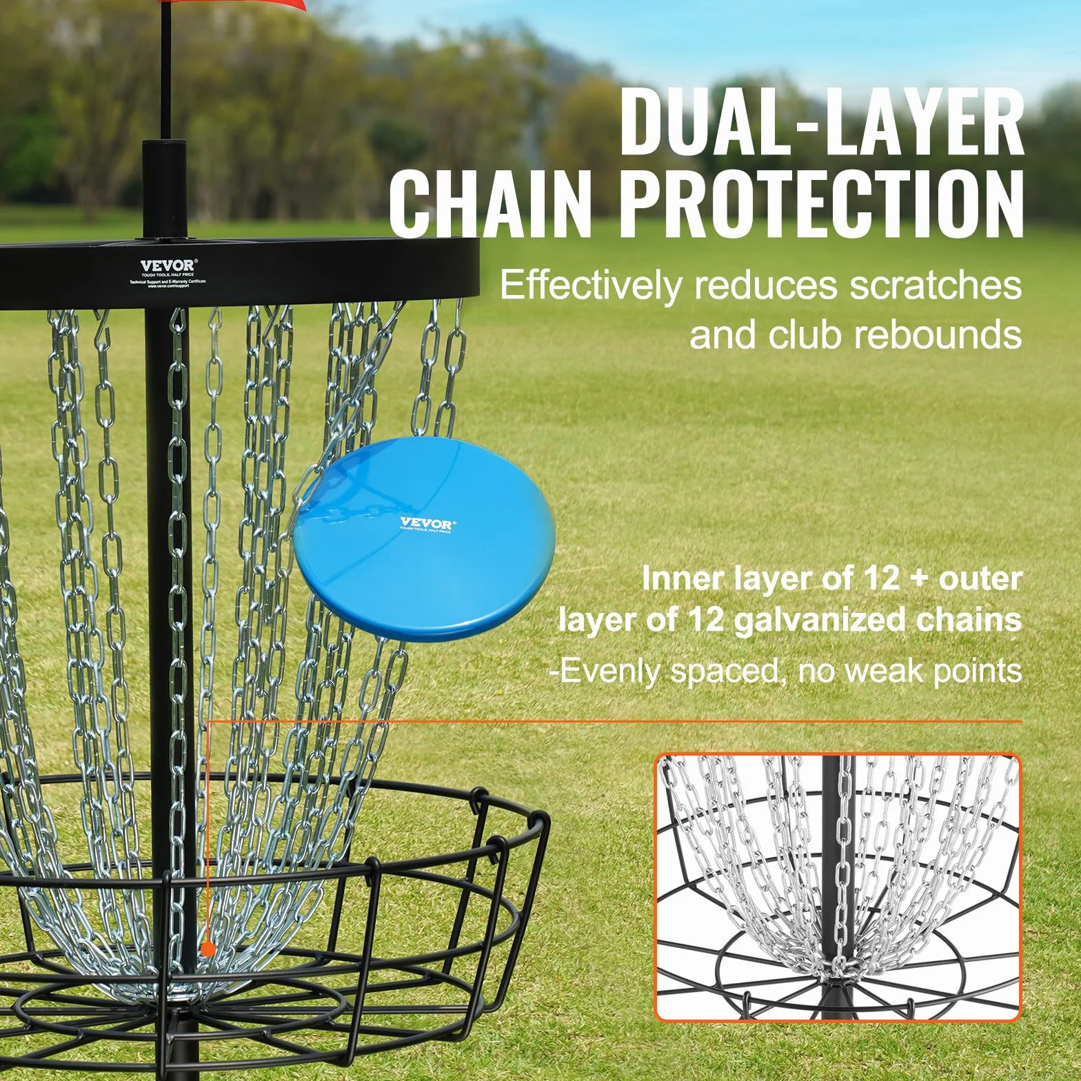 VEVOR Canasta de Golf con Disco de 24 Cadenas Objetivo de Golf con Disco de Acero Portátil Canasta de Golf con Disco para Uso Interior y Exterior, Equipo de Entrenamiento Profesional, Negro