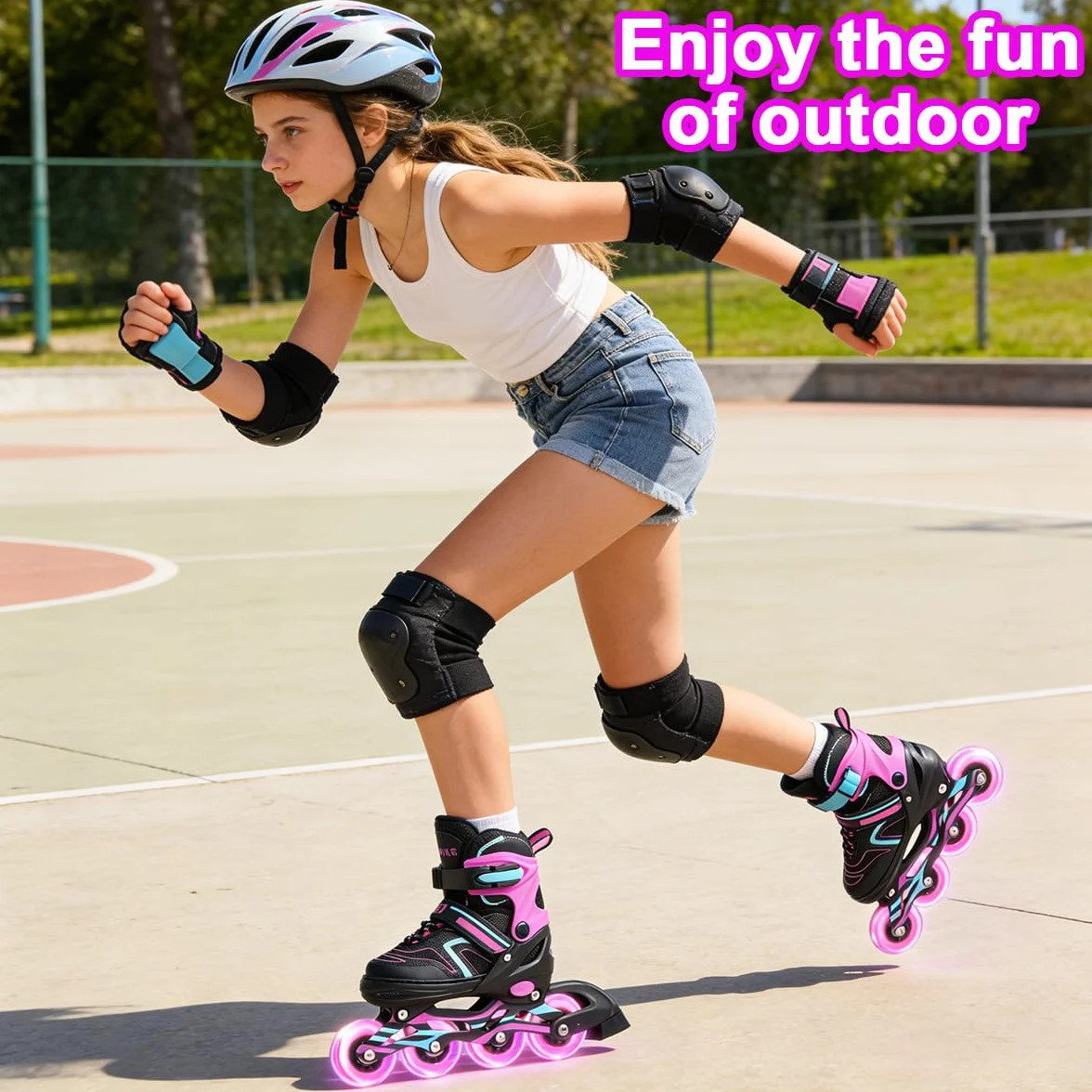 ERNAN Patines en línea Ajustables para niños y niñas con Ruedas de iluminación