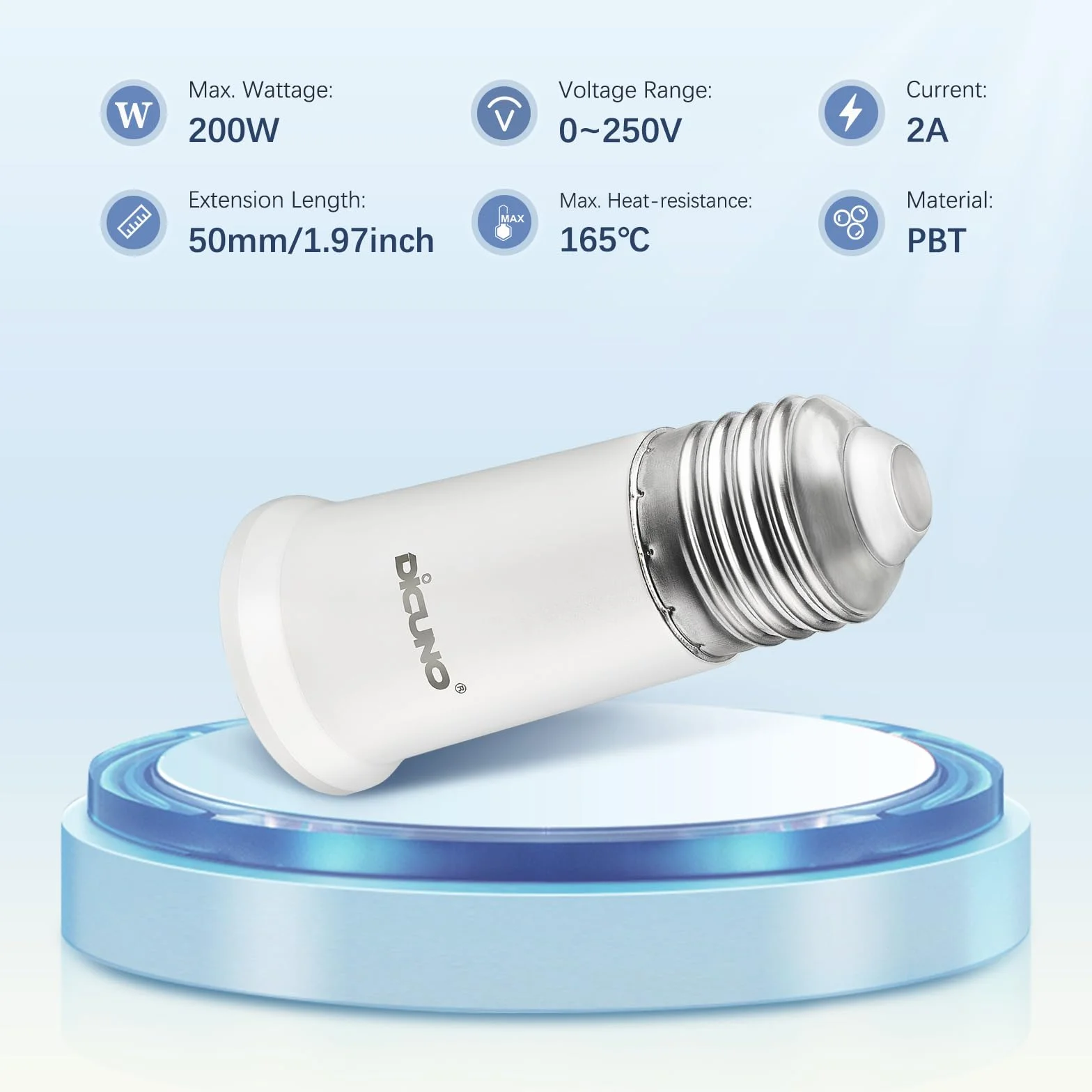 DiCUNO Adaptador extensor E27 a E27 5cm, extensión portalámparas para bombillas LED y CFL, paquete de 2