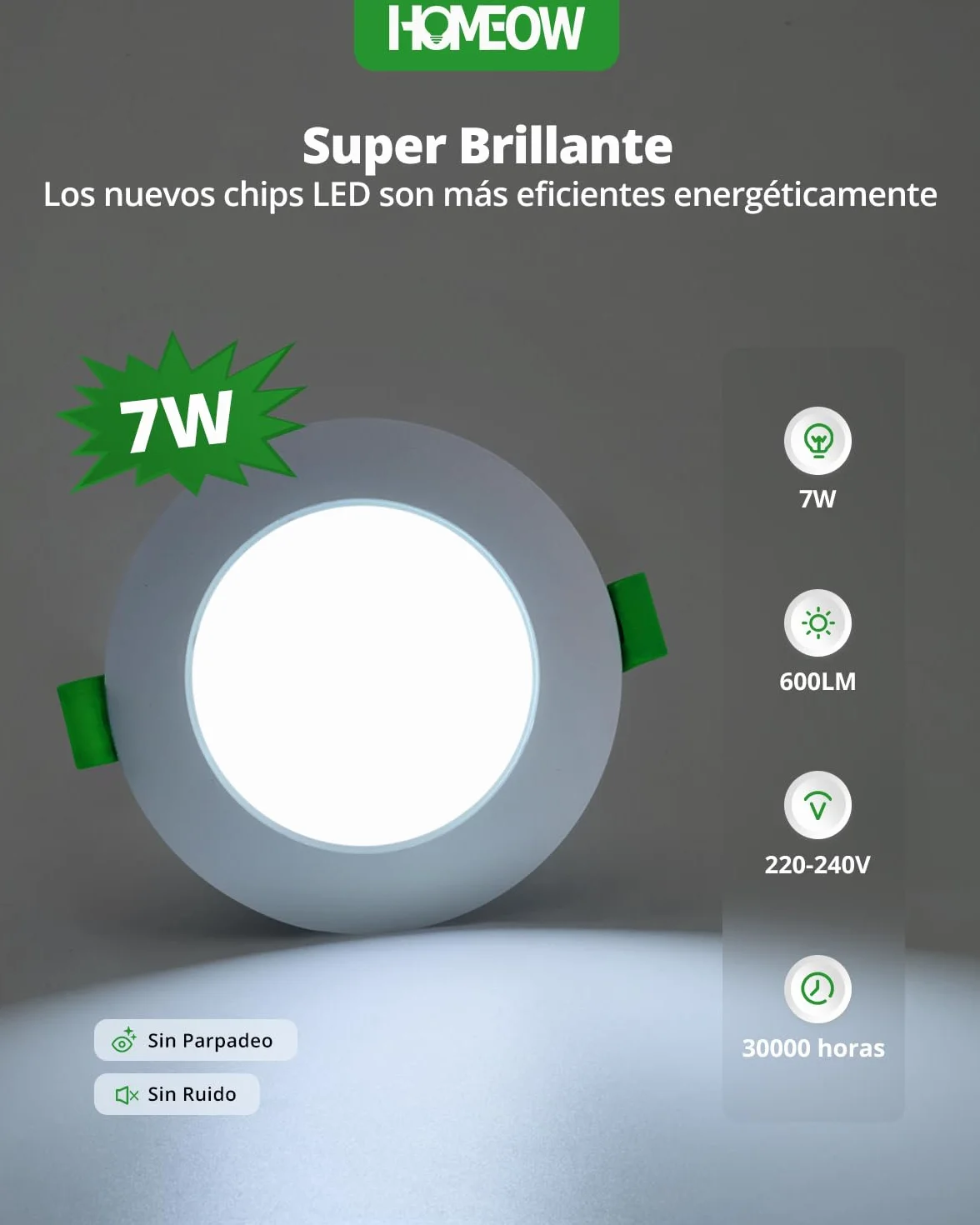 HOMEOW Downlight LED Techo Empotrable Regulable 7W 220V 3CCT IP44 Focos LED Interior Baño