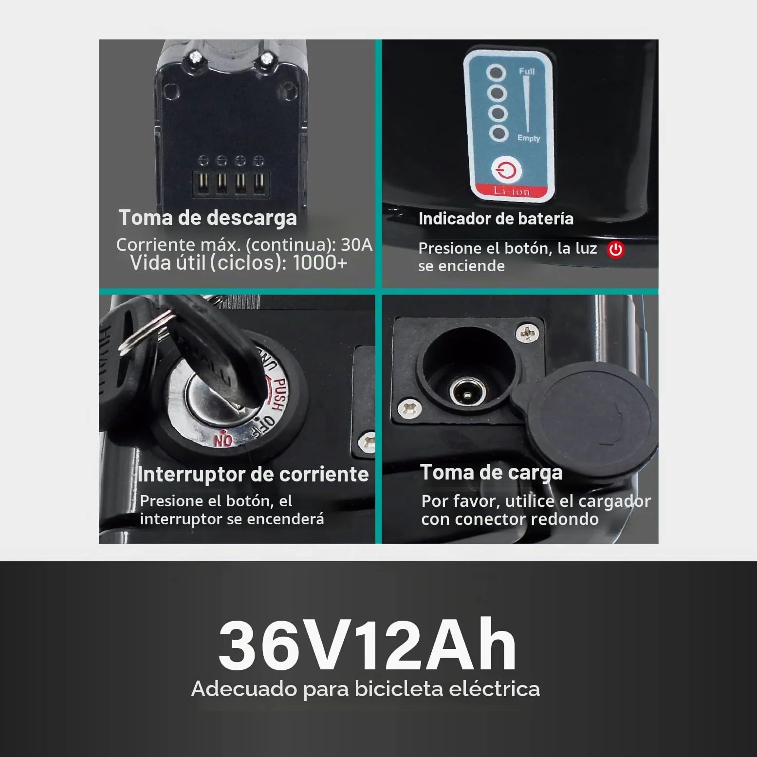 Con cargador de 36 V, 12 Ah, batería de ion de litio, forma Whitebait para Aldi Prophete MiFa Trio Samsung Zhenlong Phylion UVM.