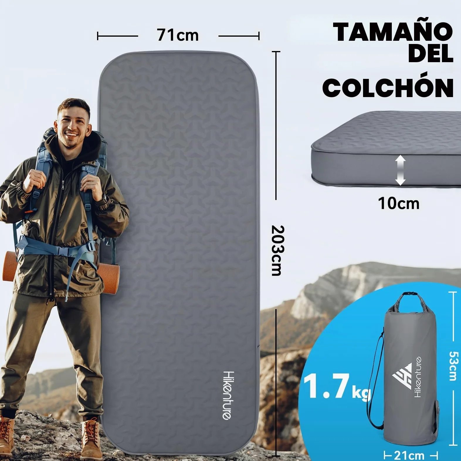 HIKENTURE Colchoneta autoinflable con bomba eléctrica, 10 cm de grosor, colchón de espuma para acampar, 9,5 R de valor