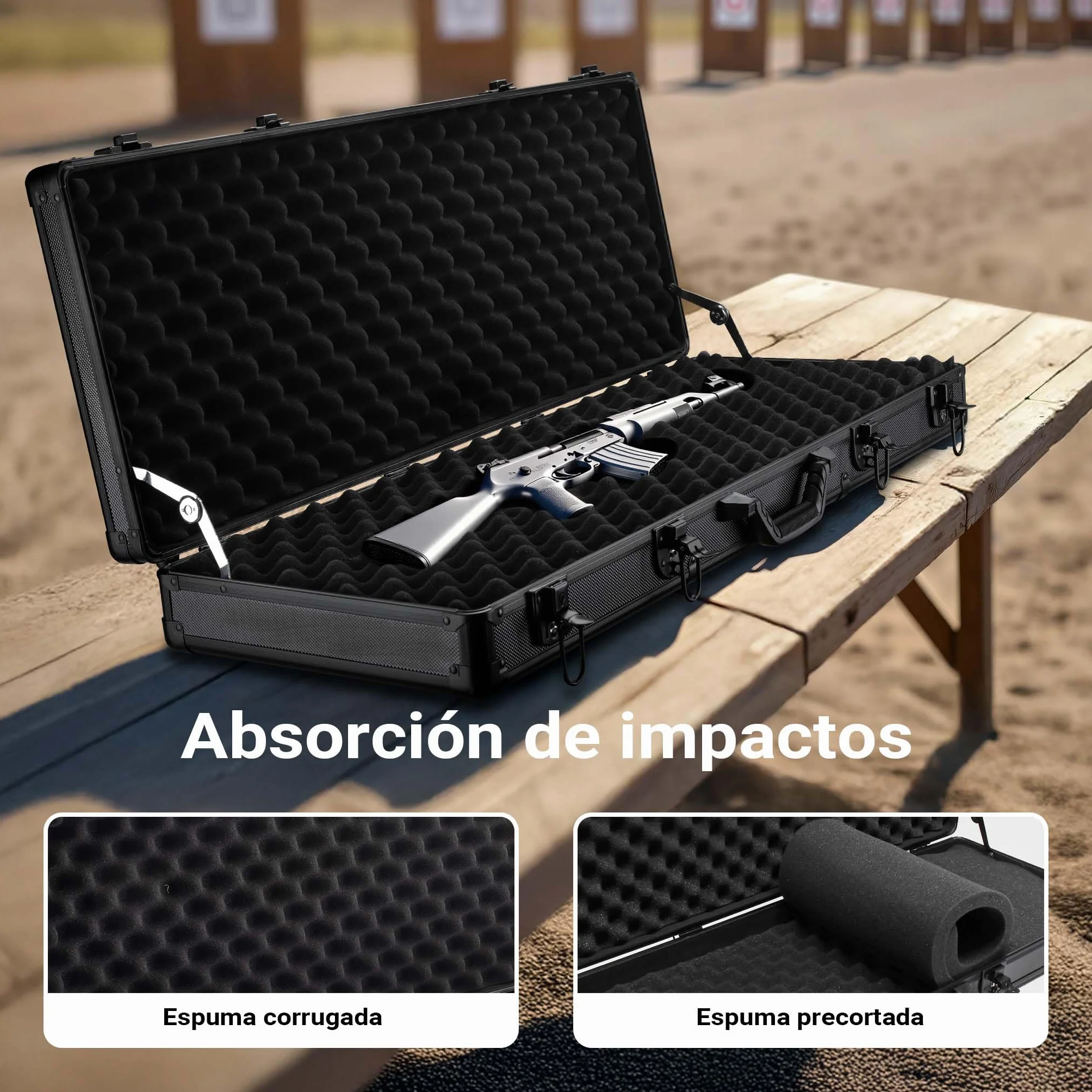WilTec Maletín para Armas de Fuego Negro con Acolchado de Espuma y 4 cerraduras de Seguridad