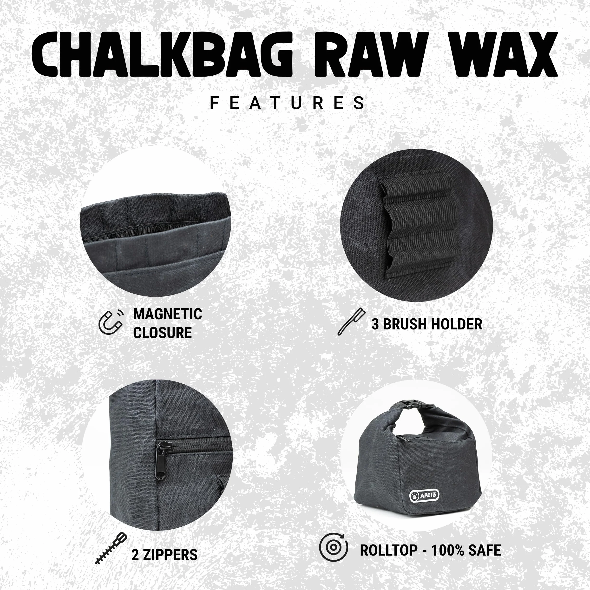 Bolsa de magnesio para bouldern 3 colores resistente tapa enrollable cierre magnético