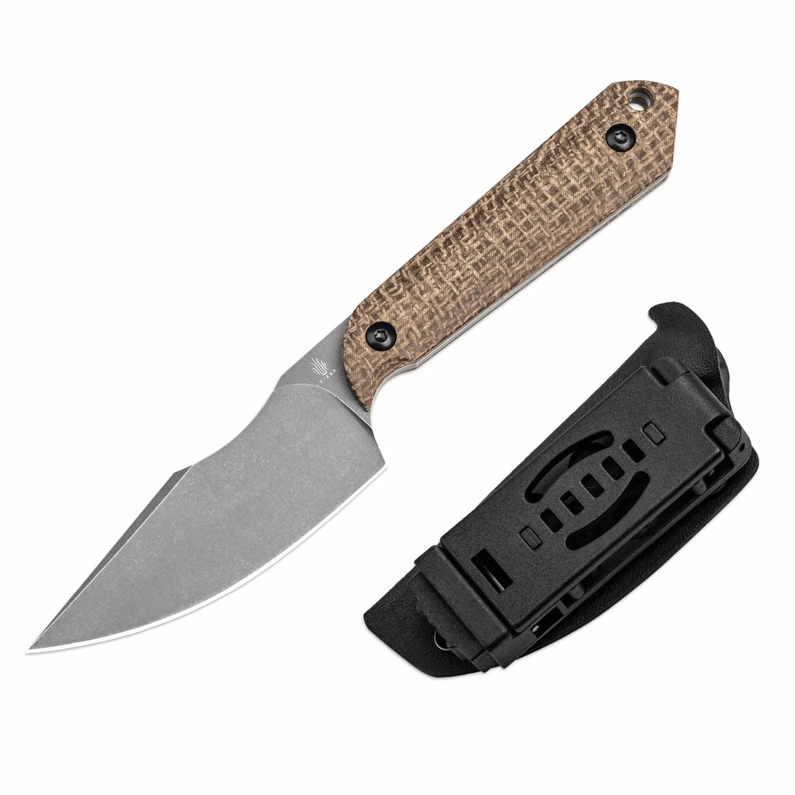 Kizer 1040SM1 Mini Harpoon Cuchillo, Hoja 3V 8.5 cm, Micarta - EDC Profesional Supervivencia Camping con Funda