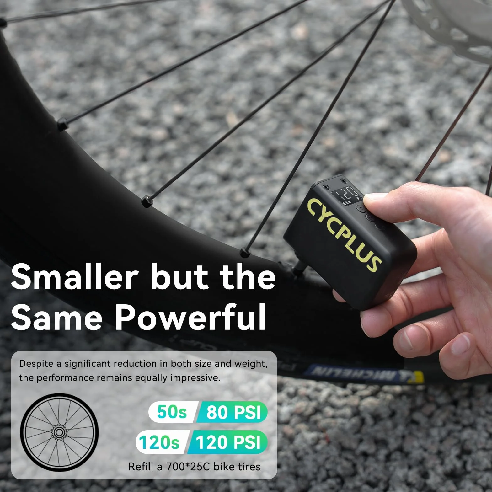 CYCPLUS Mini Bomba para Bicicleta con Manómetro, Bomba Eléctrica Compacta 120 PSI, Parada Automática, Válvulas Presta y Schrader para Bicicletas Eléctricas, MTB y de Carretera AS2 Ultra (90g)