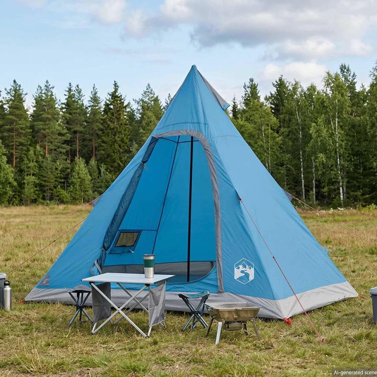 vidaXL Tipi tienda de campaña impermeable para 3 personas, azul, moderna Tipi, resistente al agua para 3 personas, para exteriores, accesorio funcional para acampar con ventana, fácil instalación