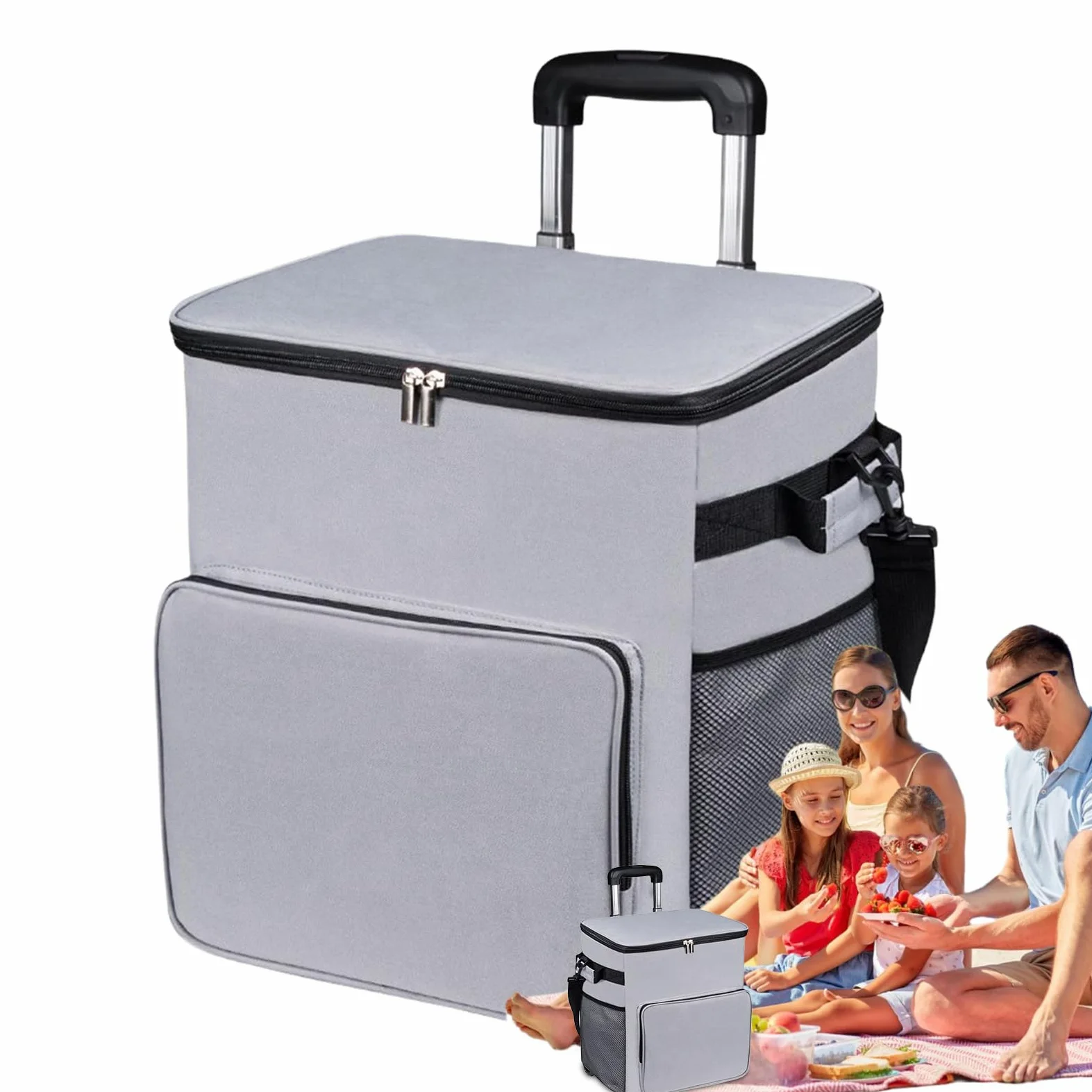 Refrigerador sobre ruedas – Carro enrollable para refrigerador – Carro aislante con asa bolsa de 35 L impermeable para viajes de picnic playa camping