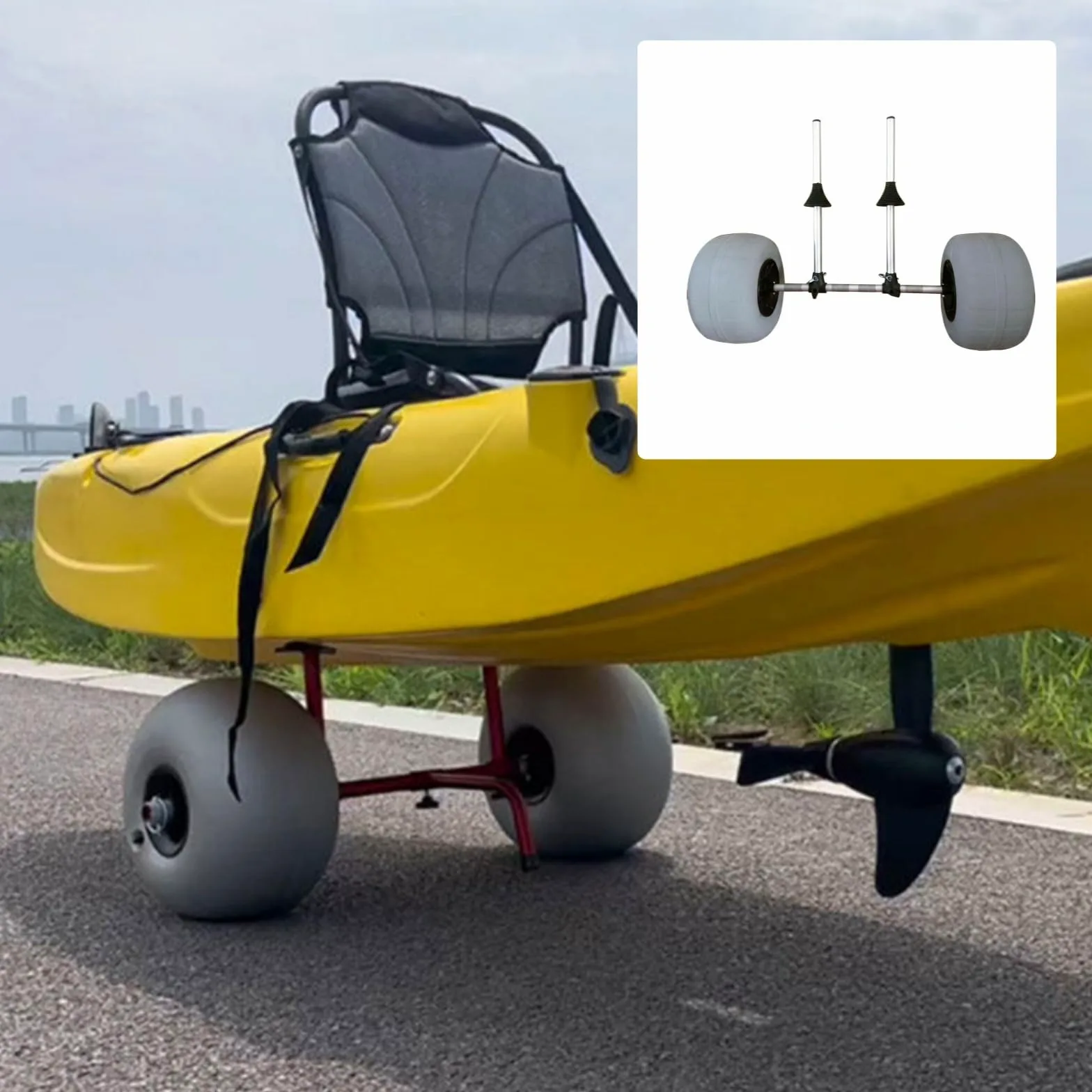 Carro Kayak Ruedas Amplias Deportes Al Aire Libre Soporte Central Transporte Deportivo para Tierra, Plata Aleación De Aluminio De Barra Recta